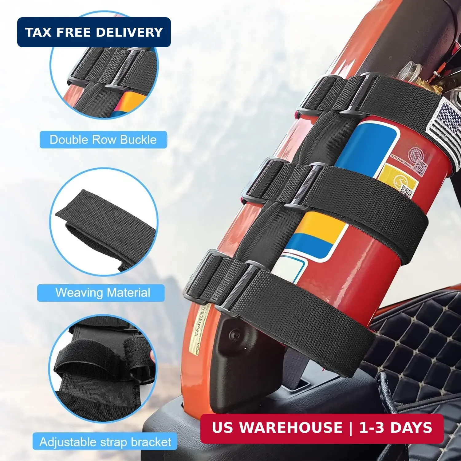 Black Fire Extinguisher Holder Roll Bar Adjustable Strap Brackets Fits for Jeep