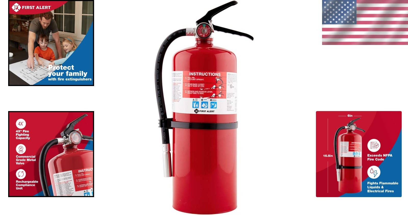 Visual Alarm Fire Extinguisher with Color-Coded Gauge – Rechargeable, Rated