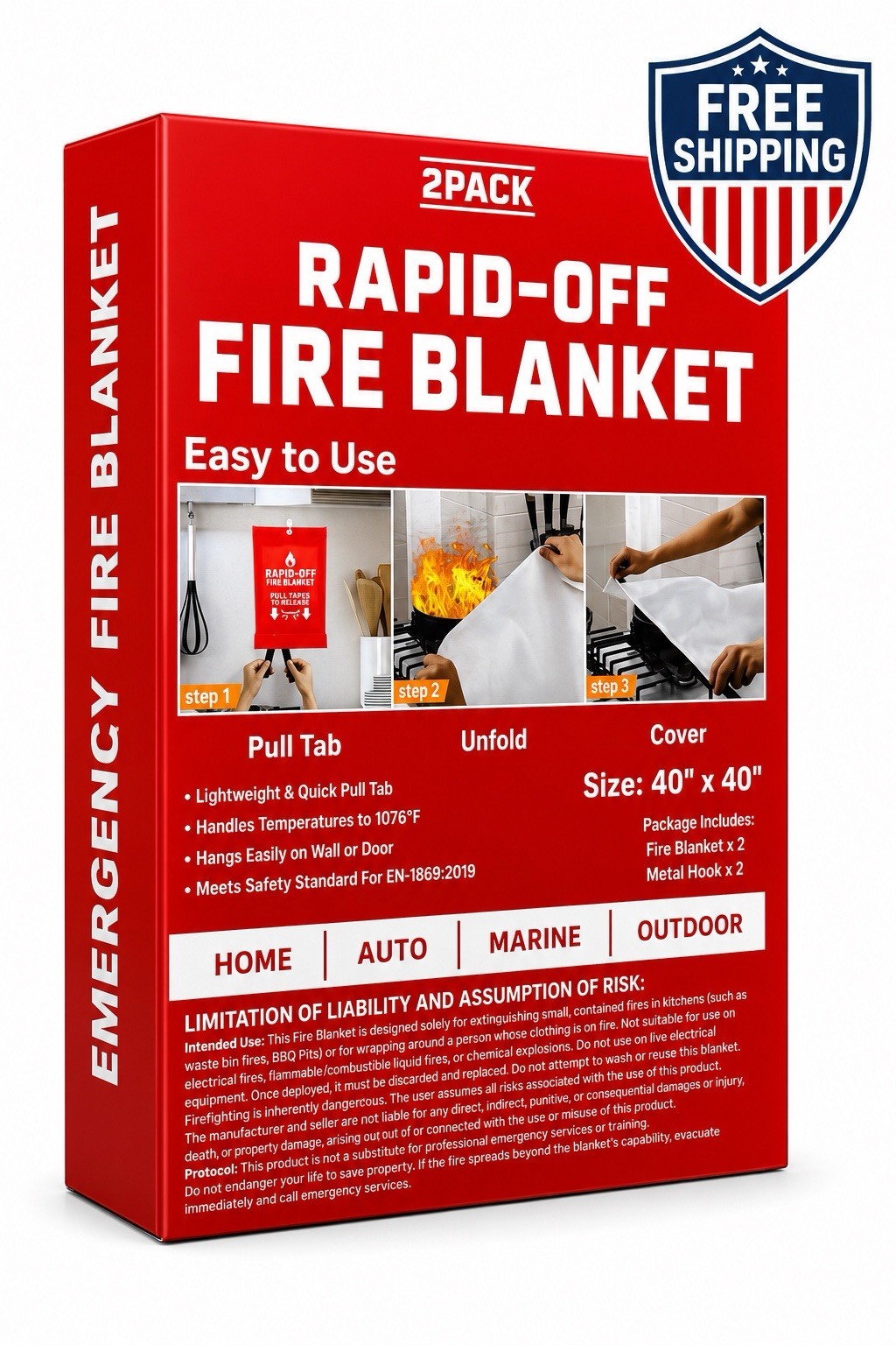 2 Pack Emergency Fire Blanket 40×40 Fiberglass Kitchen Home BBQ Auto Safety