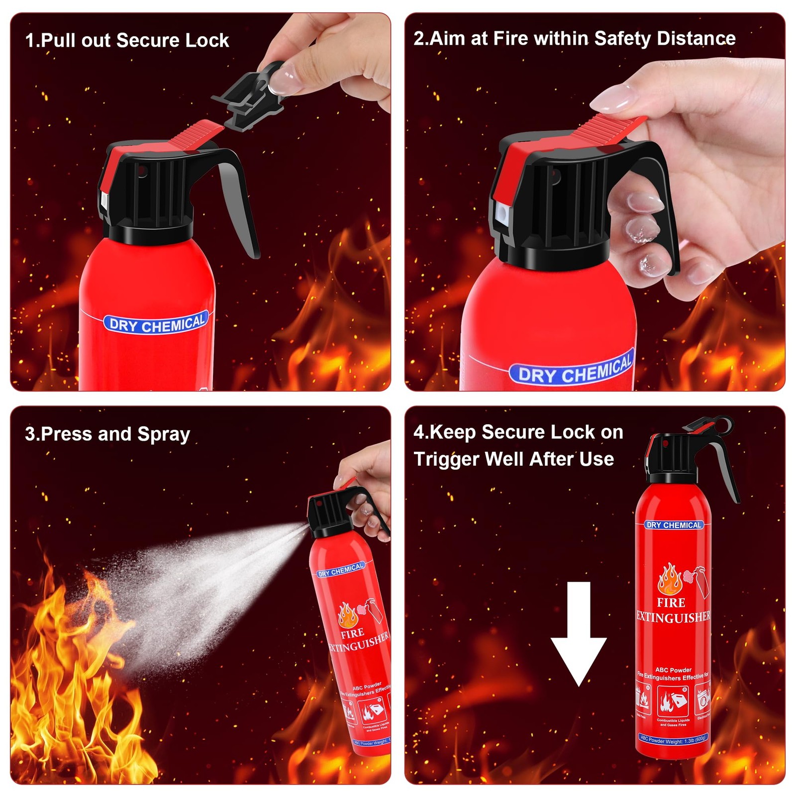 2 Pack ABC Dry Fire Extinguishers, Portable Dry Fast-Acting Fire Extinguisher…