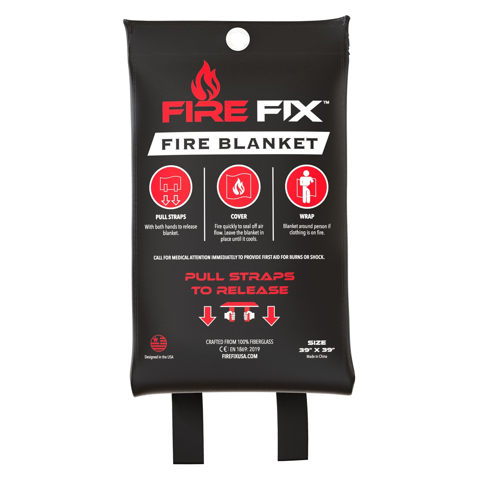 Fire Fix Emergency Fire Blanket for Home & Kitchen | 1-Pack + Mount | Fire