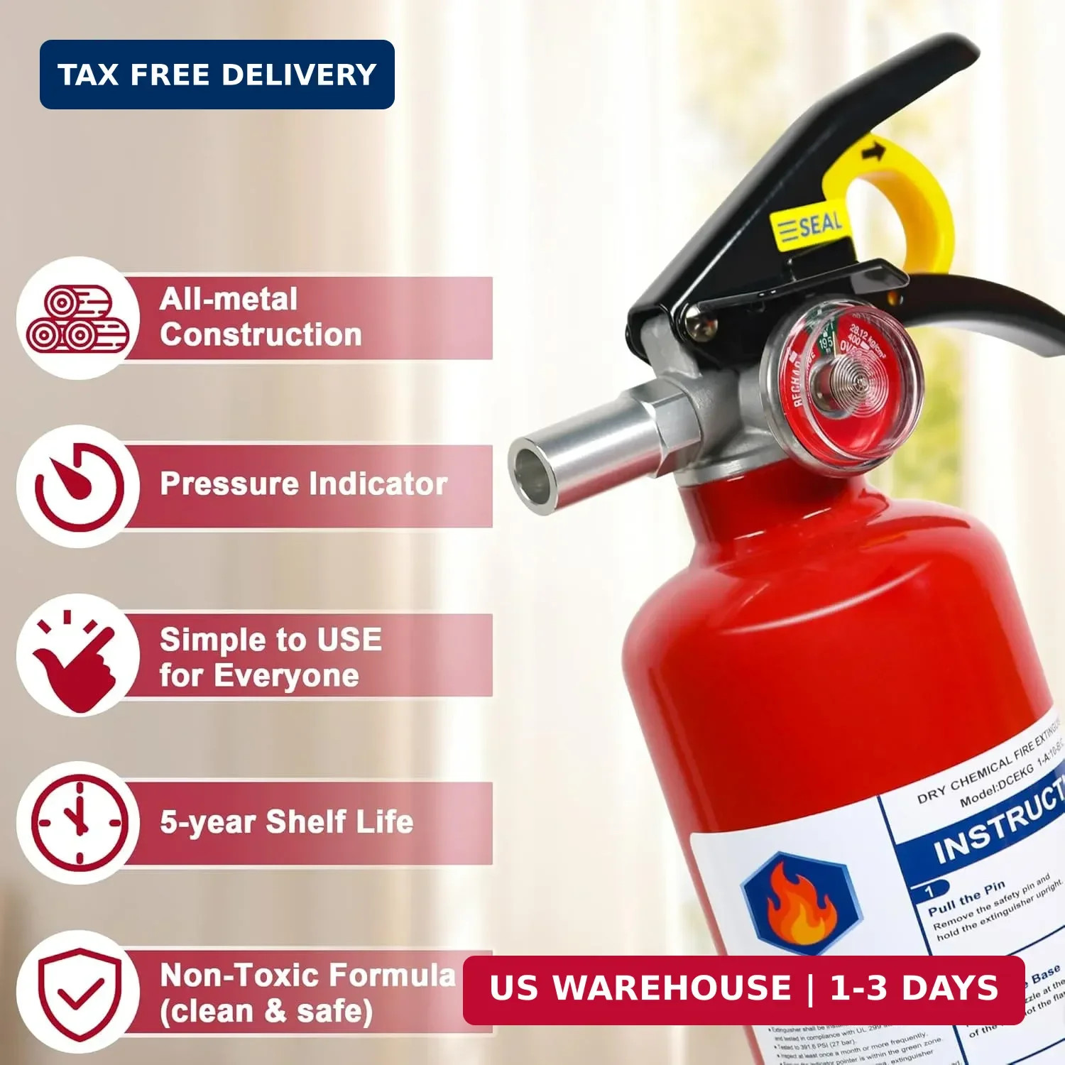 2-Pack ABC Dry Chemical Fire Extinguisher, 2.5 lb 1A:10B:C Fire Extinguisher for