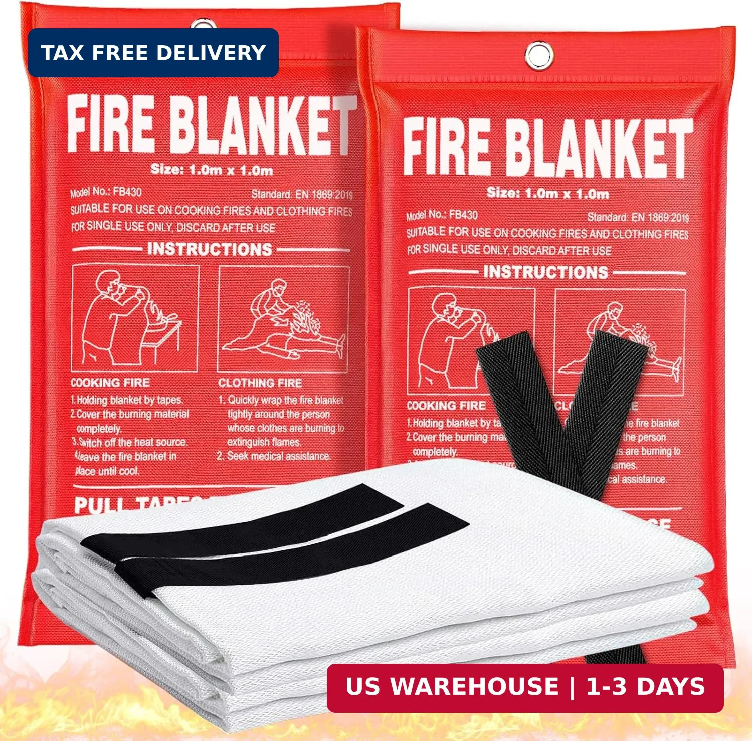 Fire Blanket 2 Pack – 40″ x 40″ CE Certified Fiberglass Prepared Emergency Fire