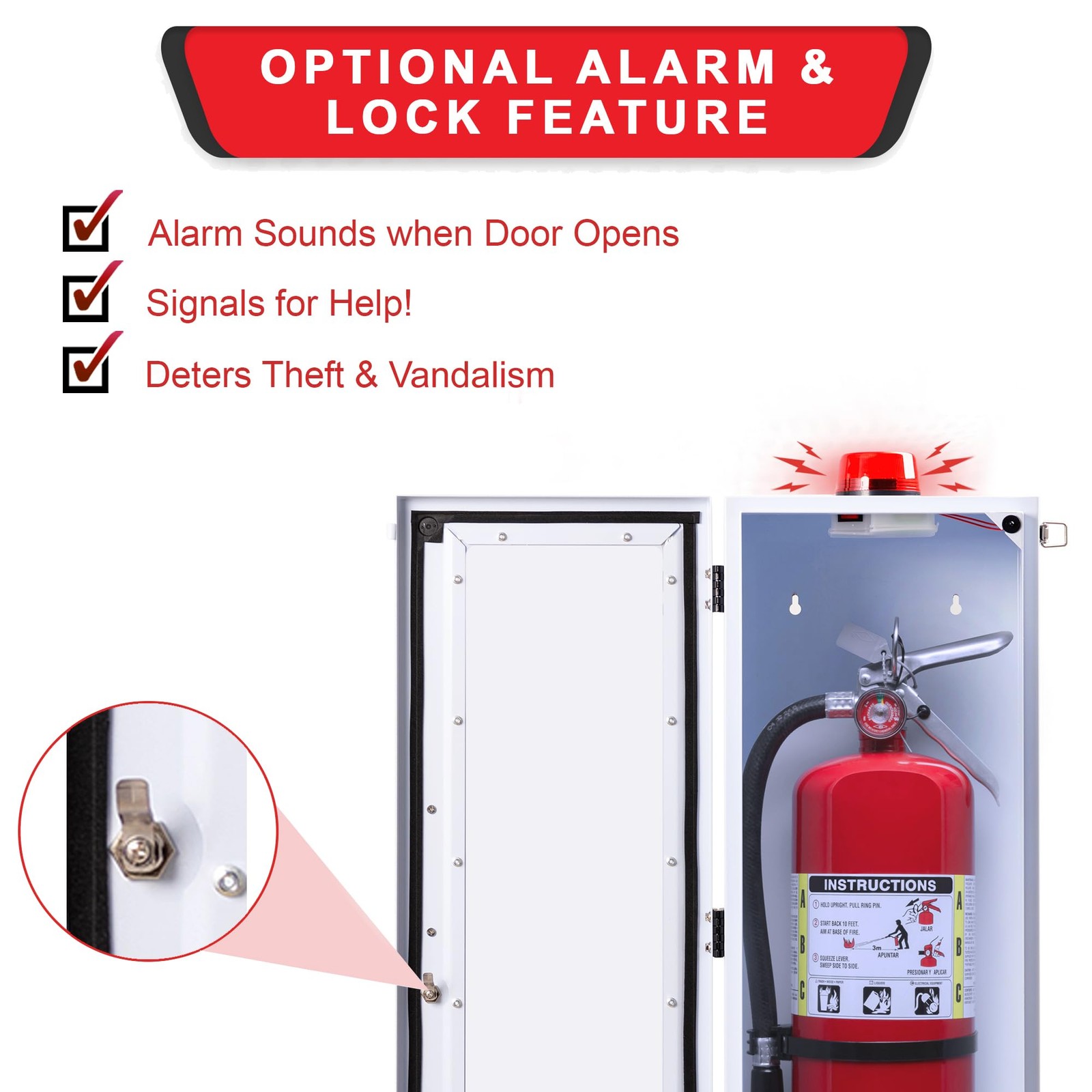 Outdoor 20 lb Fire Extinguisher Cabinet with Alarm Lock Breakable Acrylic