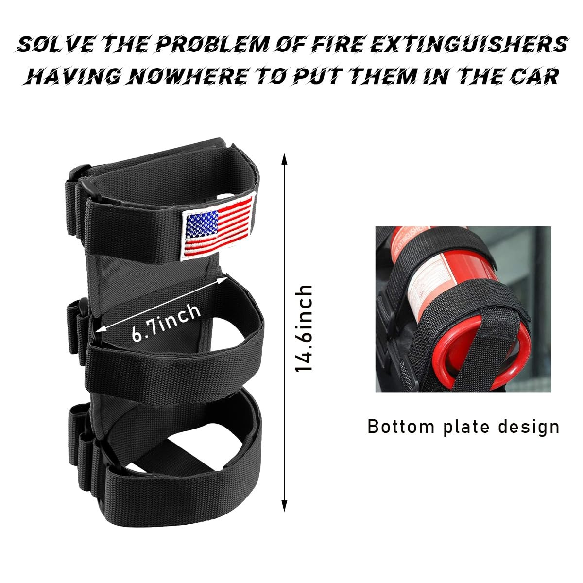 Gasedin Fire Extinguisher Holder, Adjustable Roll Bar Black, 1 PCS