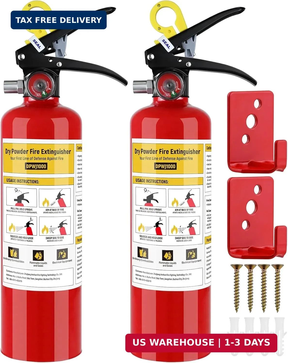 2 Pack ABC Fire Extinguisher – 2.5lb 1A:10B:C Dry Chemical Fire Extinguisher wit