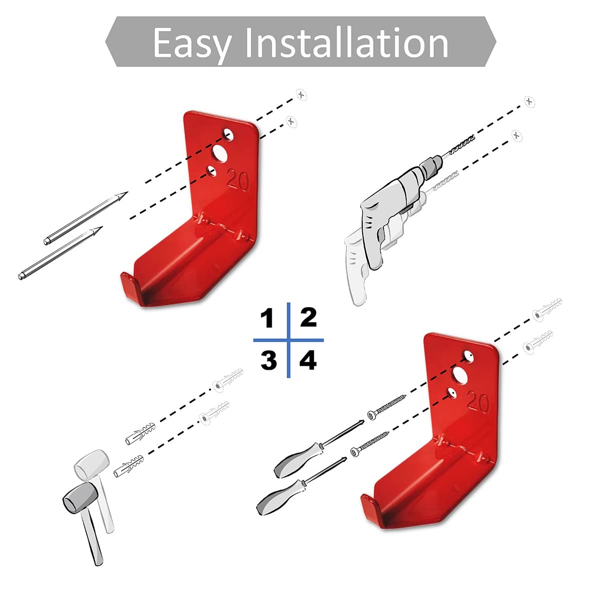 4 PCS Fire Extinguisher Bracket Wall Mount Hook Fits 20 lbs Universal Hanger