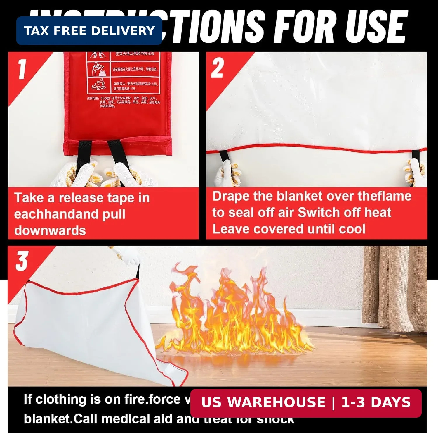 30 Pcs Emergency Fire Blankets for Home and Kitchen 40×40 Inch 10 Fiberglass Fir