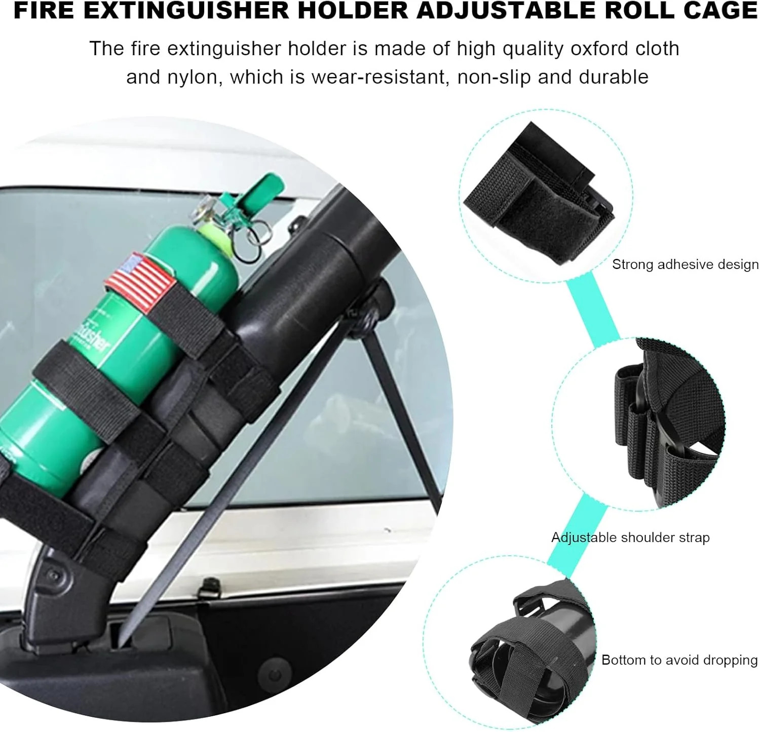 Fire Extinguisher Holder, Adjustable Roll Bar Extinguisher Mount Strap with Amer