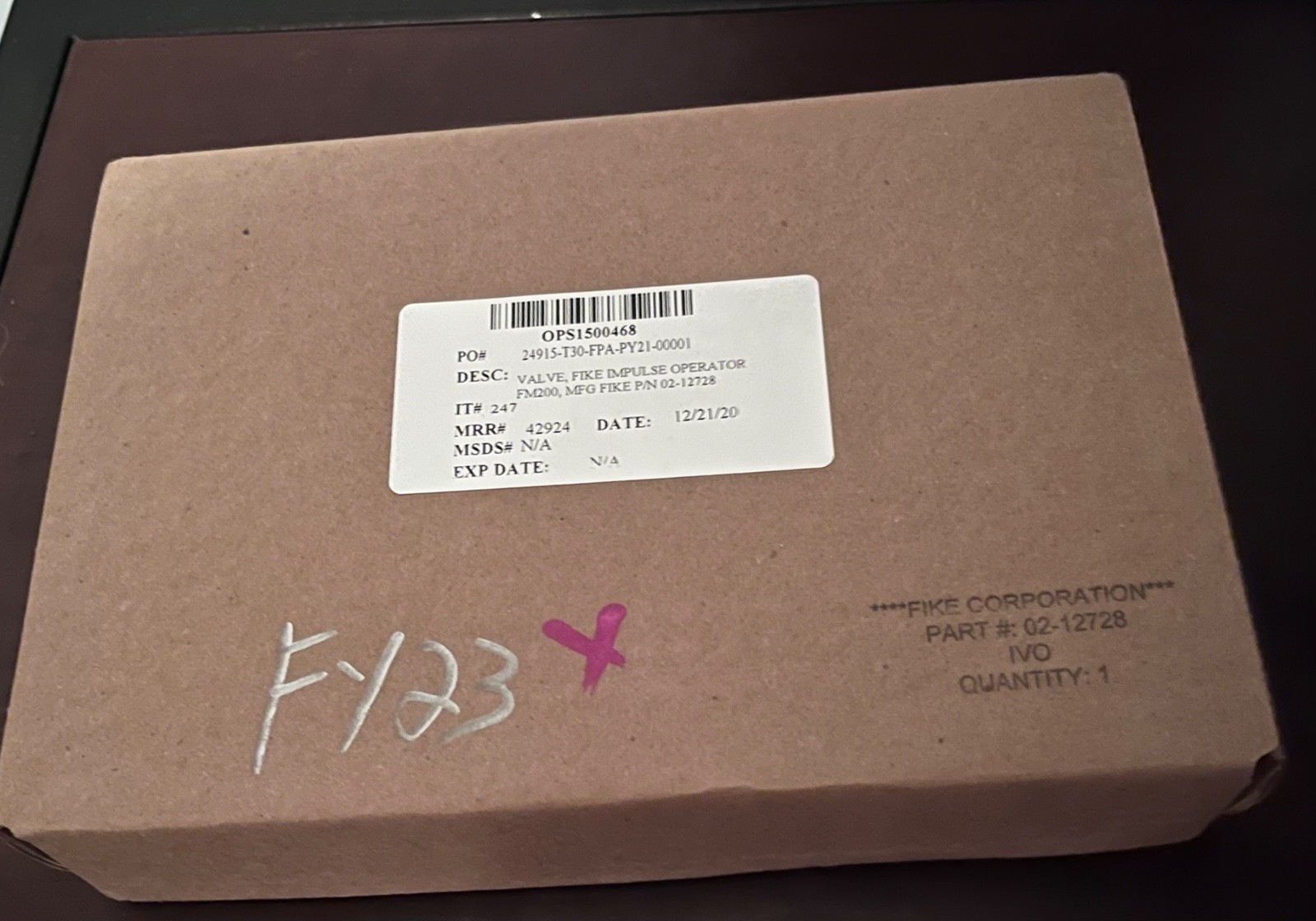 New FIKE 02-12728 Fike Impulse Valve Operator FM 200 FIKE 02-12728