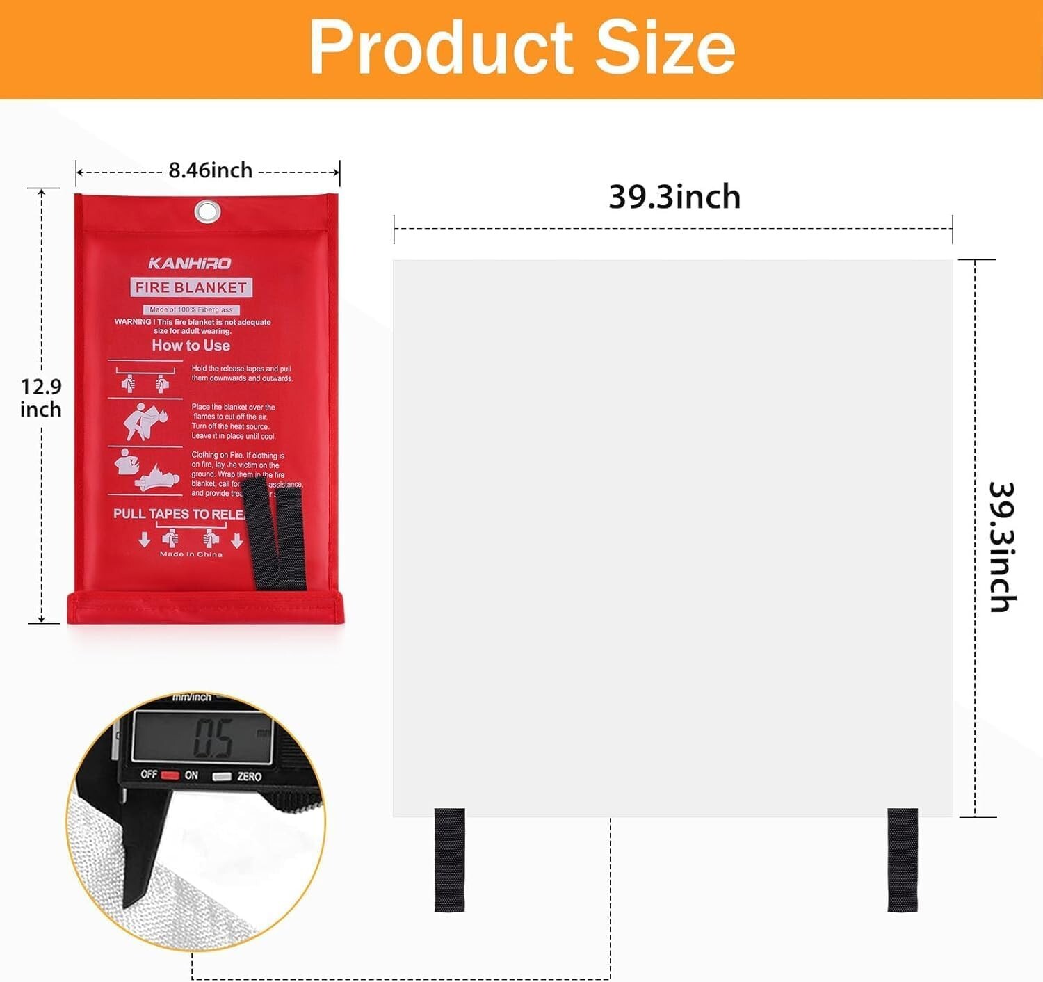 Lightweight Fire Suppression Blanket – 4 Pack, 39″ x 39″ Waterproof Fiberglass