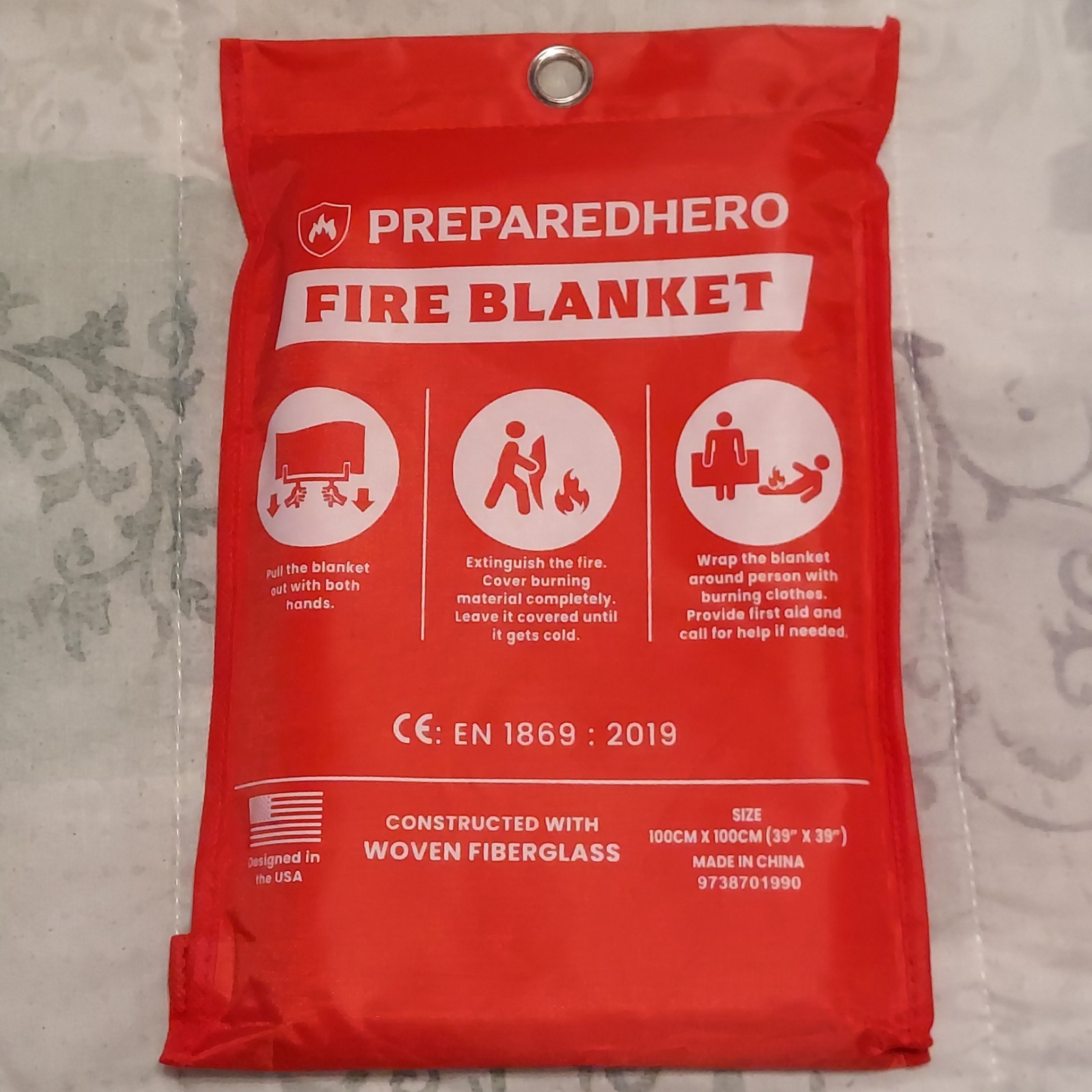 FIRE BLANKET Fiberglass Prepared Hero Emergency Home Retardant 39”x39” 1mx1m