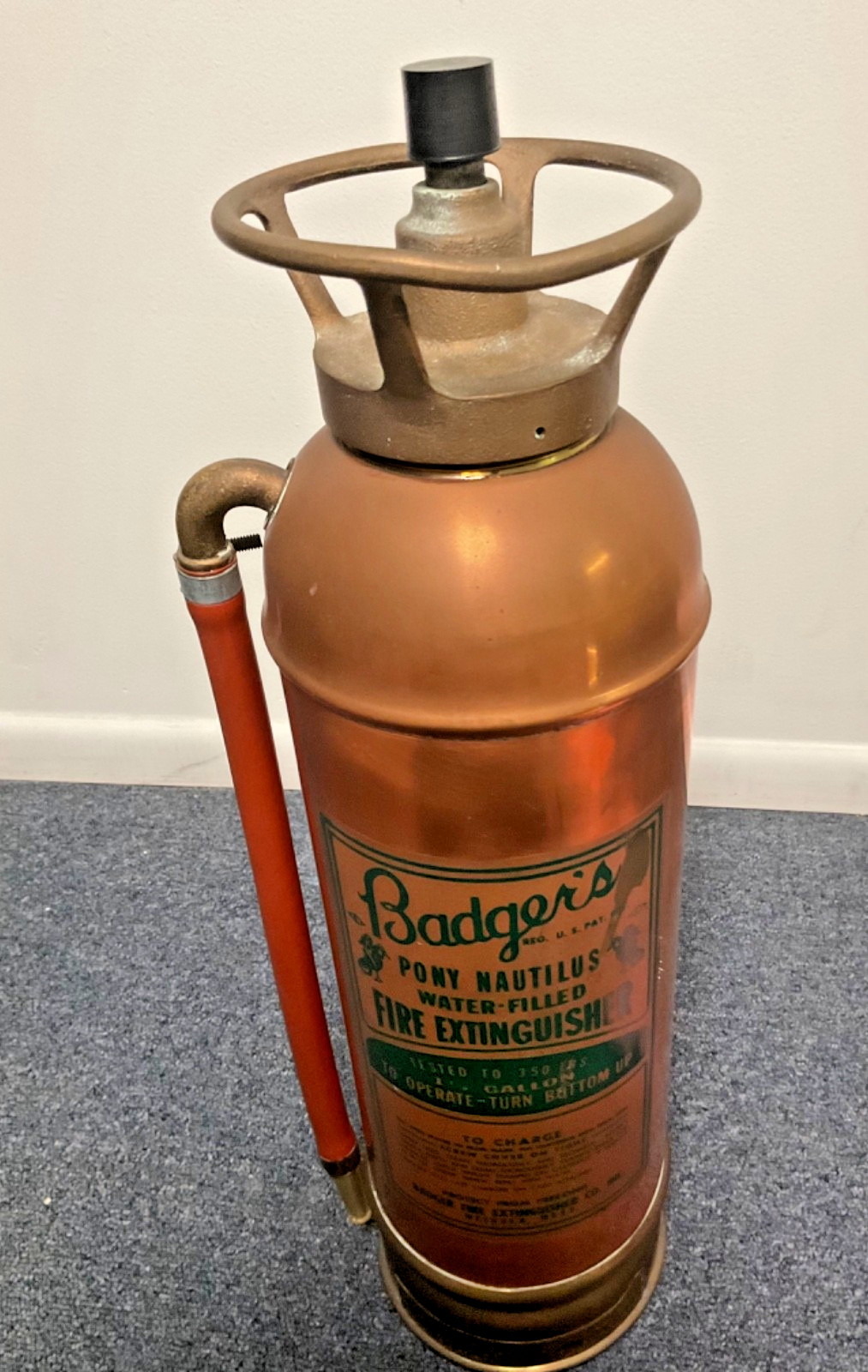 Vintage badger pony fire extinguisher -Empty- Badgers pony nautilus water filled