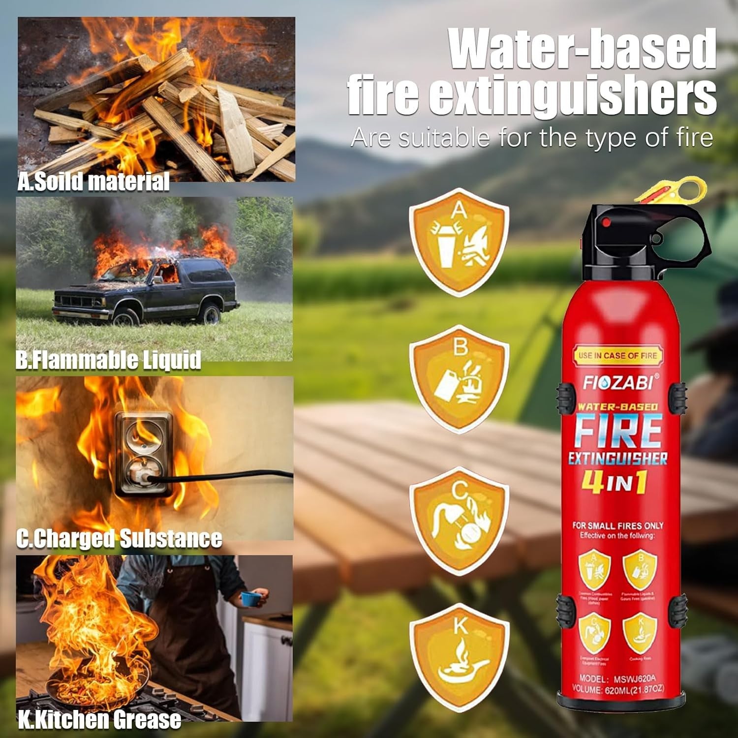 4 In1 Fire Extinguisher with Mount Fire Extinguishers for the House/Car/Kitchen
