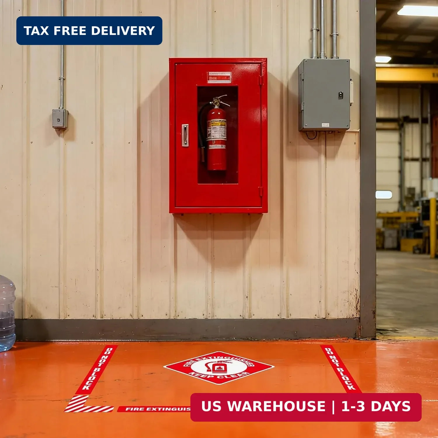 2 Pack Fire Extinguisher Keep Clear Do Not Block Floor Signs Red | Self-Adhesive