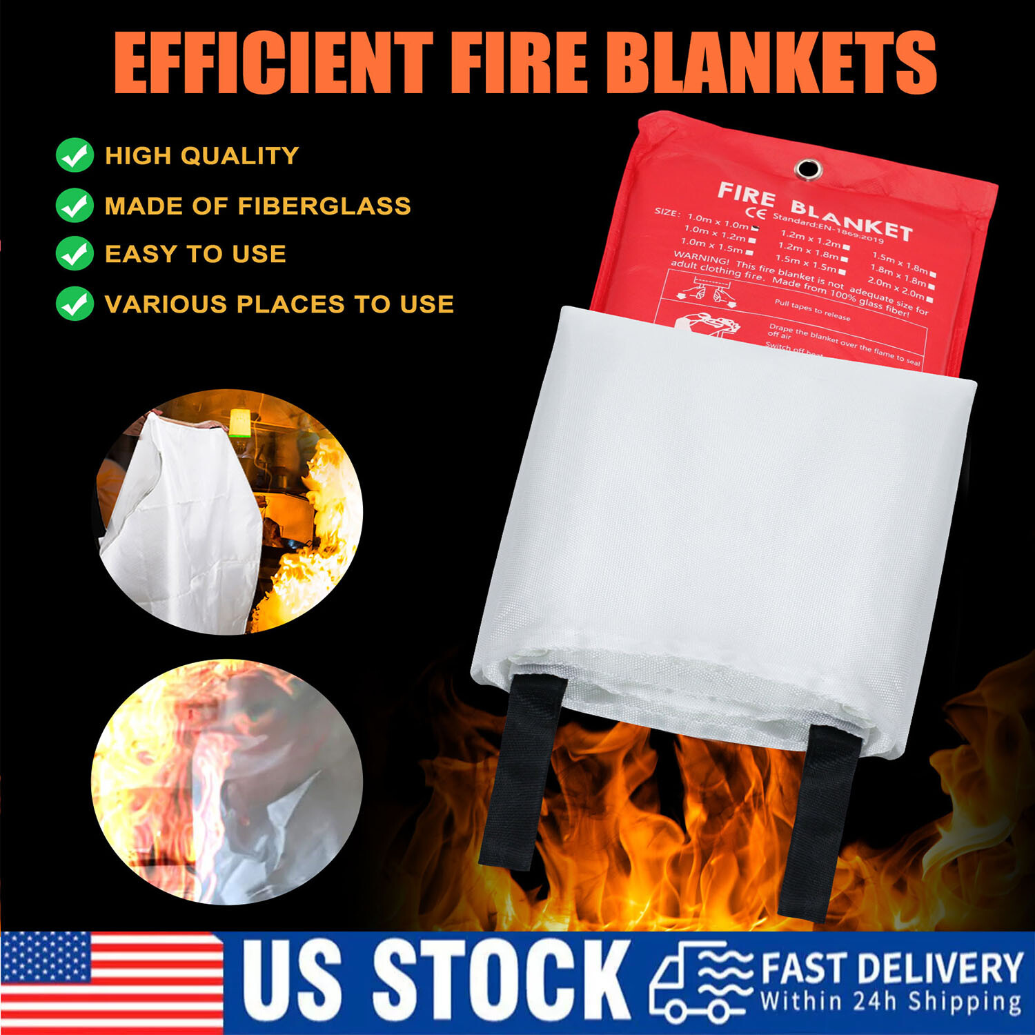4 PACK FIRE BLANKET Fiberglass Hero Emergency Home Retardant Prepared 39”x39”
