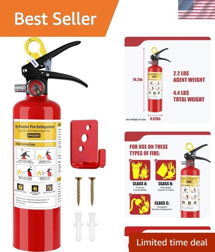 ABC Fire Extinguisher for Home – 2.2lb, Dry Powder Fire Extinguisher, 1A:10-B…