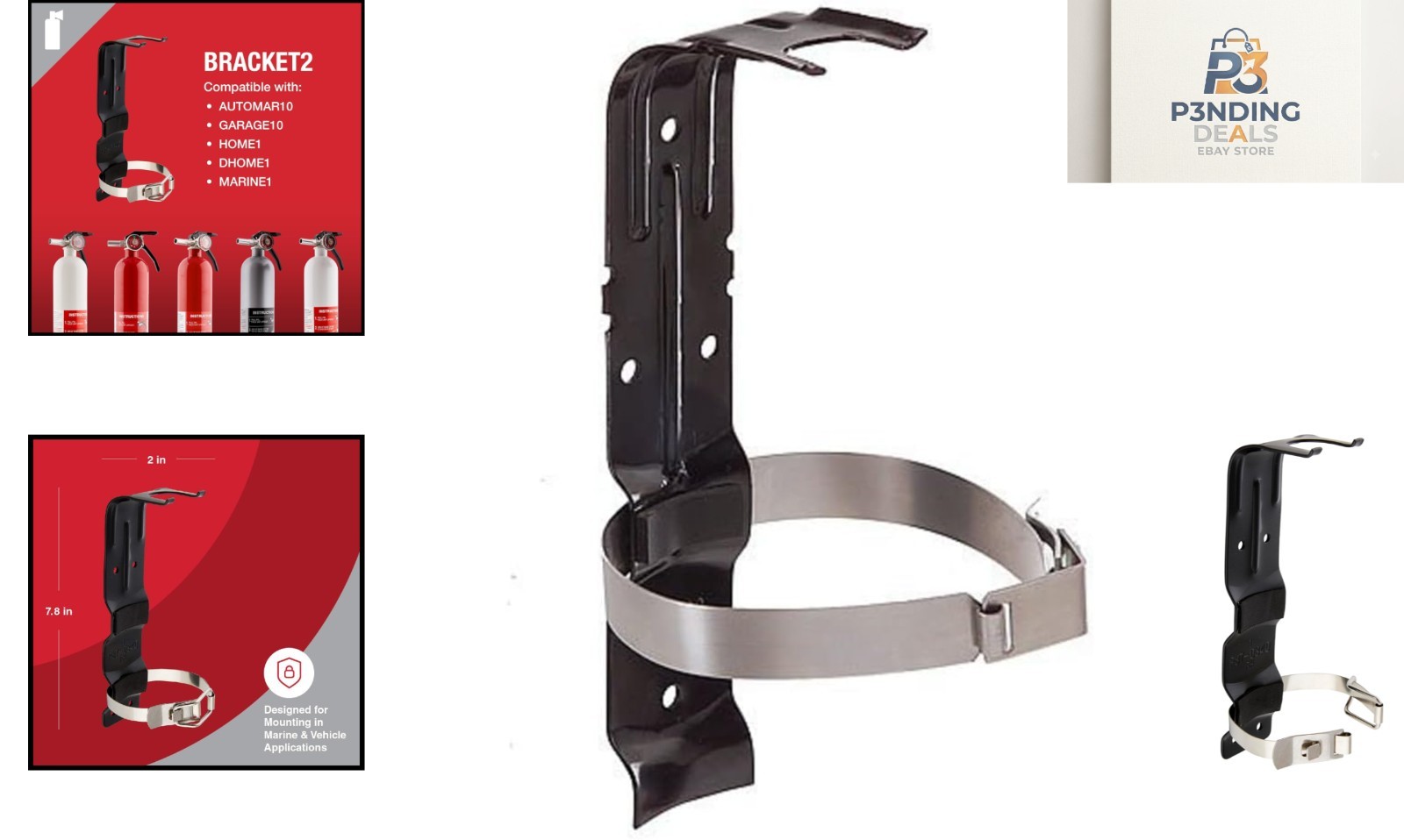 BRACKET2 Heavy-Duty Black Fire Extinguisher Mount – Compatible with FE10GR