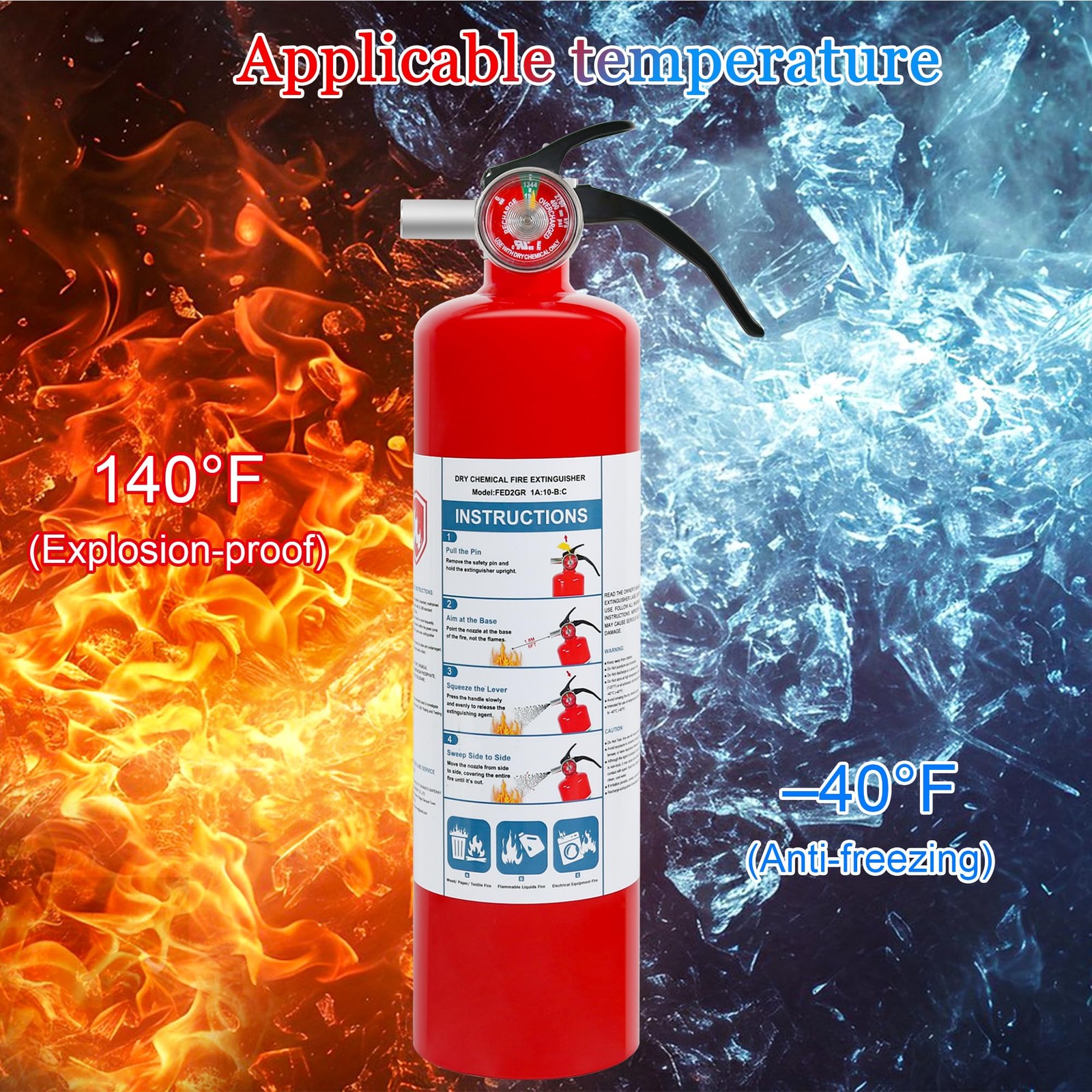 2 Pack ABC Dry Chemical Fire Extinguishers, 2.5 lb 1A:10B:C Rating for Home, Car