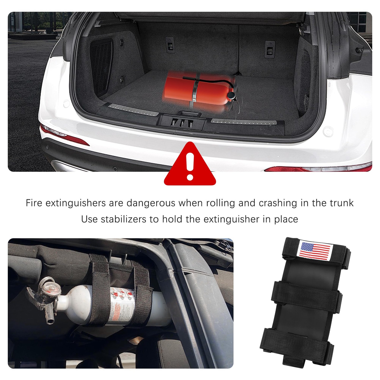 Roll Bar Car Fire Extinguisher Mount with American Flag,Fire Extinguisher Hol…