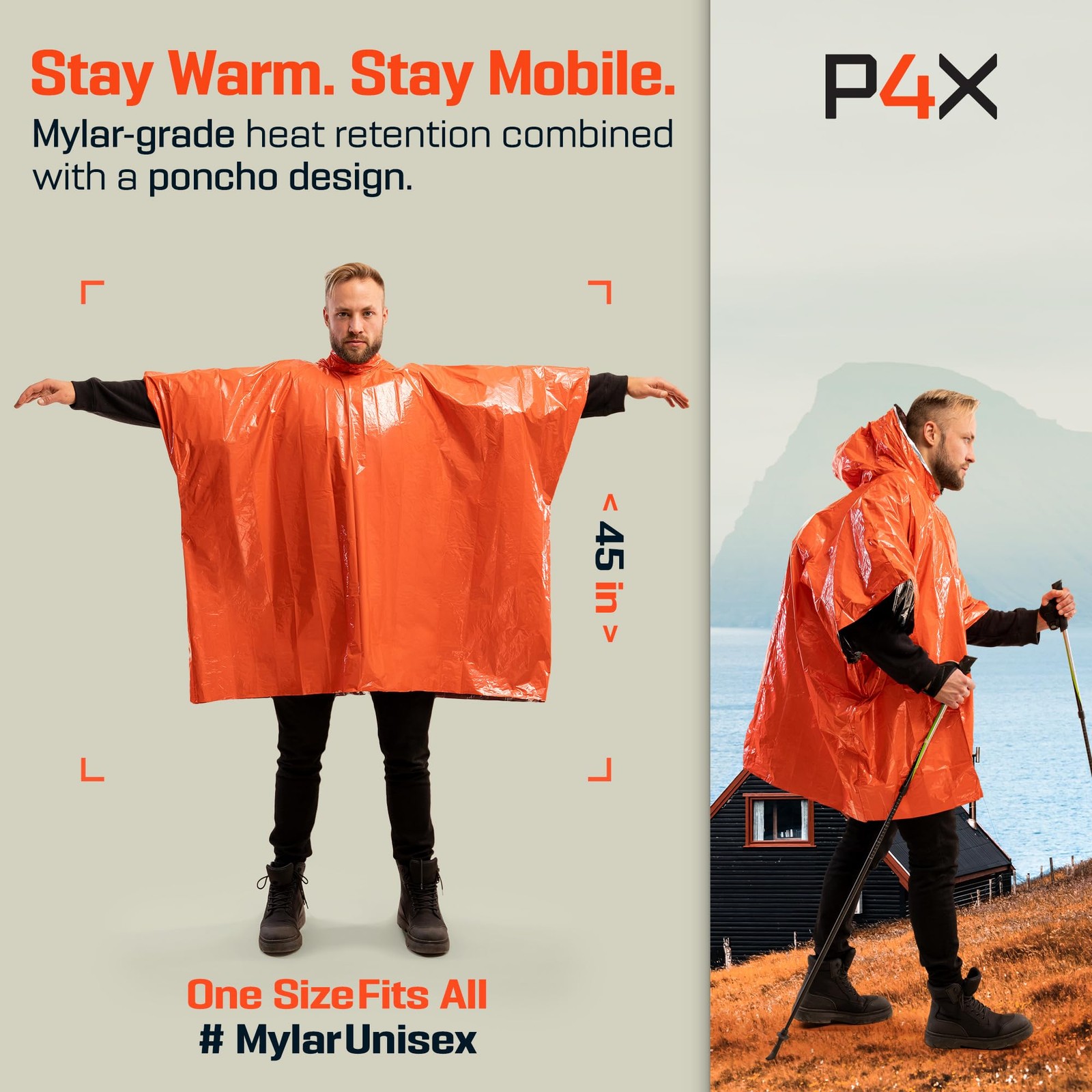 Emergency Mylar Poncho – Survival Rain Poncho with Hood – Lightweight, Compac…