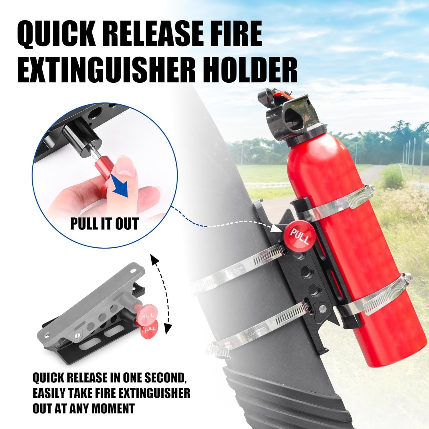 Aluminum Fire Extinguisher Mount Bracket Kit Adjustable Quick Release Roll Bar F