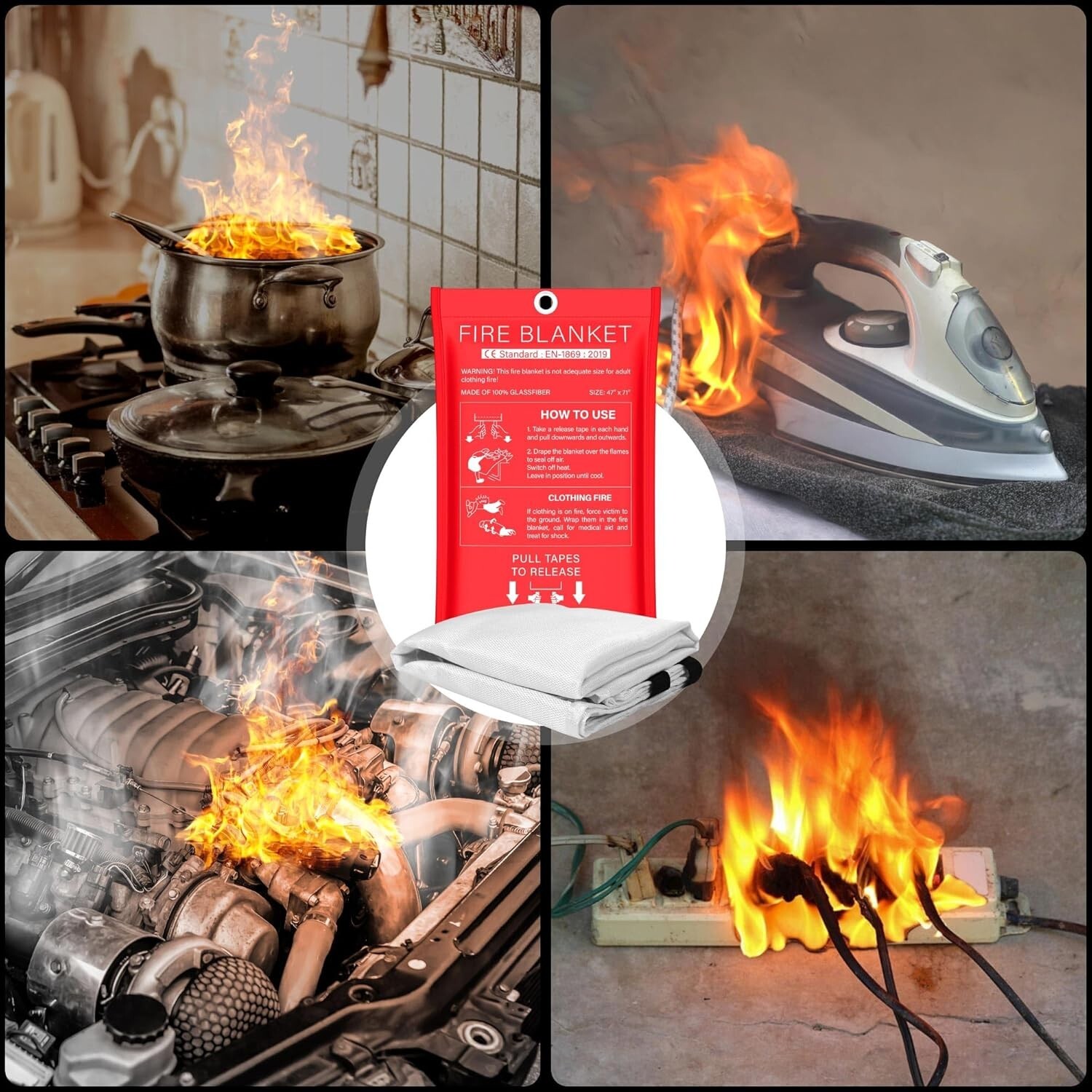 Safewayfire Emergency Fire Suppression Fiberglass Blanket – 1 Pack “39.4”x”39.4″