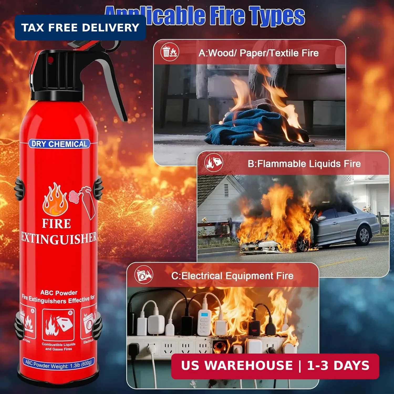 4 Pack ABC Dry Chemical Fire Extinguishers, Portable Dry Powder Fast-Acting Fire