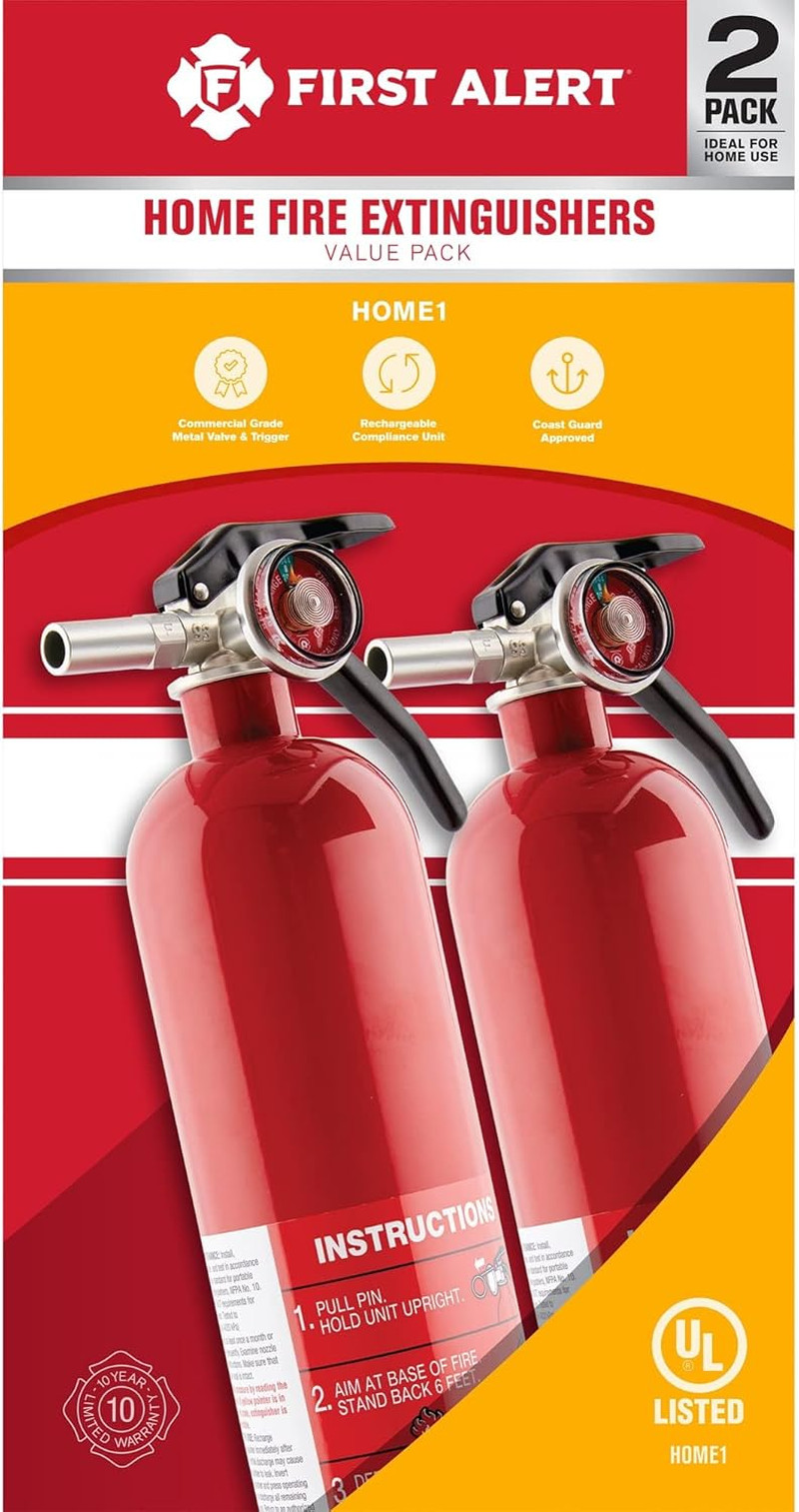 Home1-2, Standard Home Fire Extinguisher, Red, 2PACK