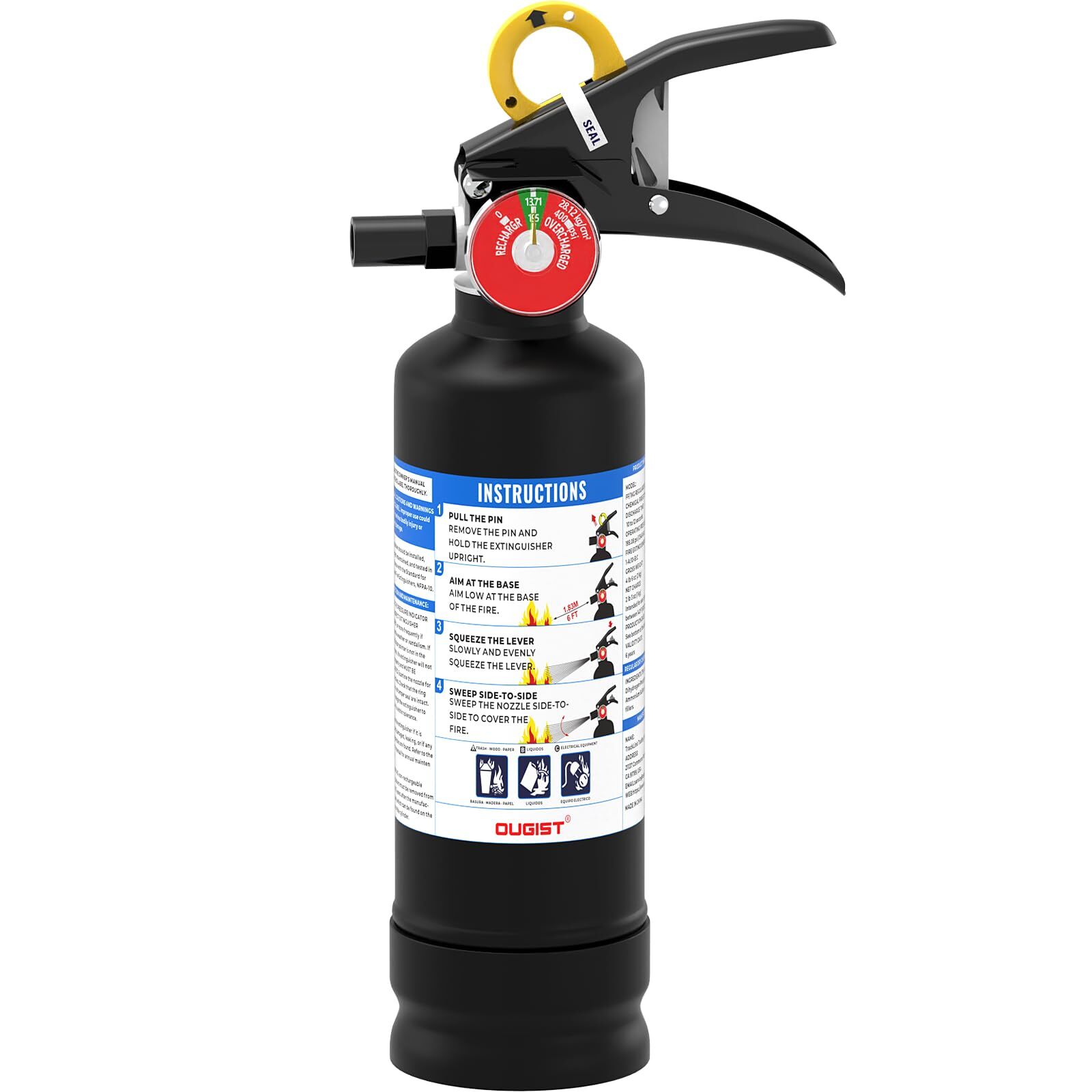 Ougist ABC Dry Powder Fire Extinguisher, 2.5 lb – 1-A:10-B:C Rated, Fire Extingu