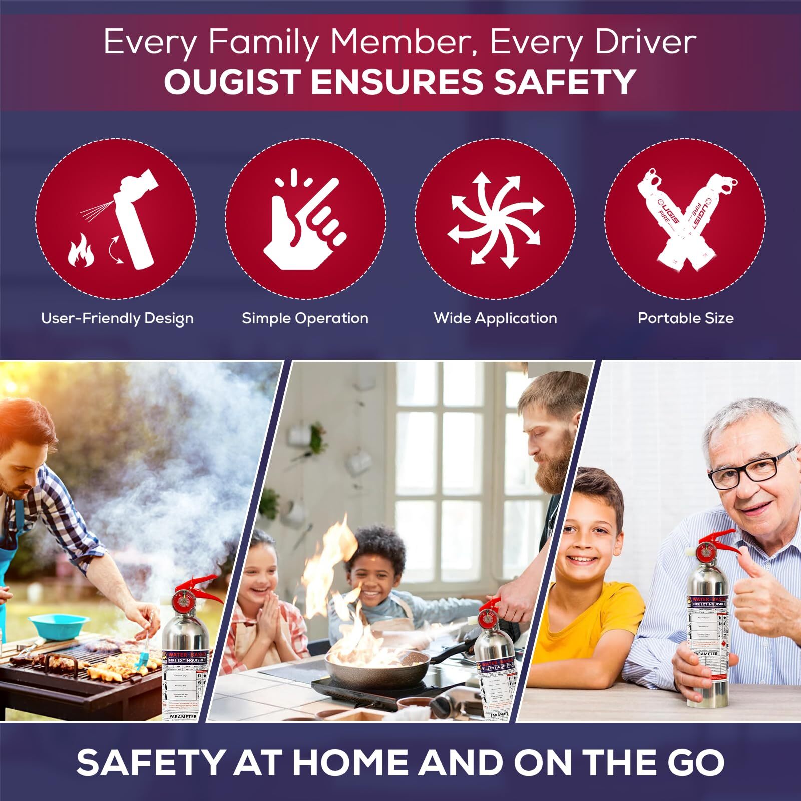 Ougist Portable Fire Extinguisher for Home with Mount, Non-Toxic Water-Based Fir