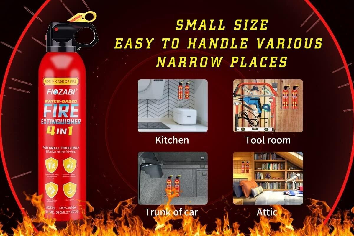 FIOZABI 2 PACK Portable Fire Extinguisher Spray 4 In-1 with Bracket for the Hous