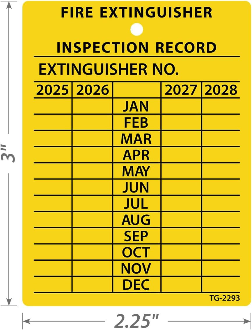 Smartsign 4-Year Yellow Fire Extinguisher Tags Monthly Inspection (10-Pack)