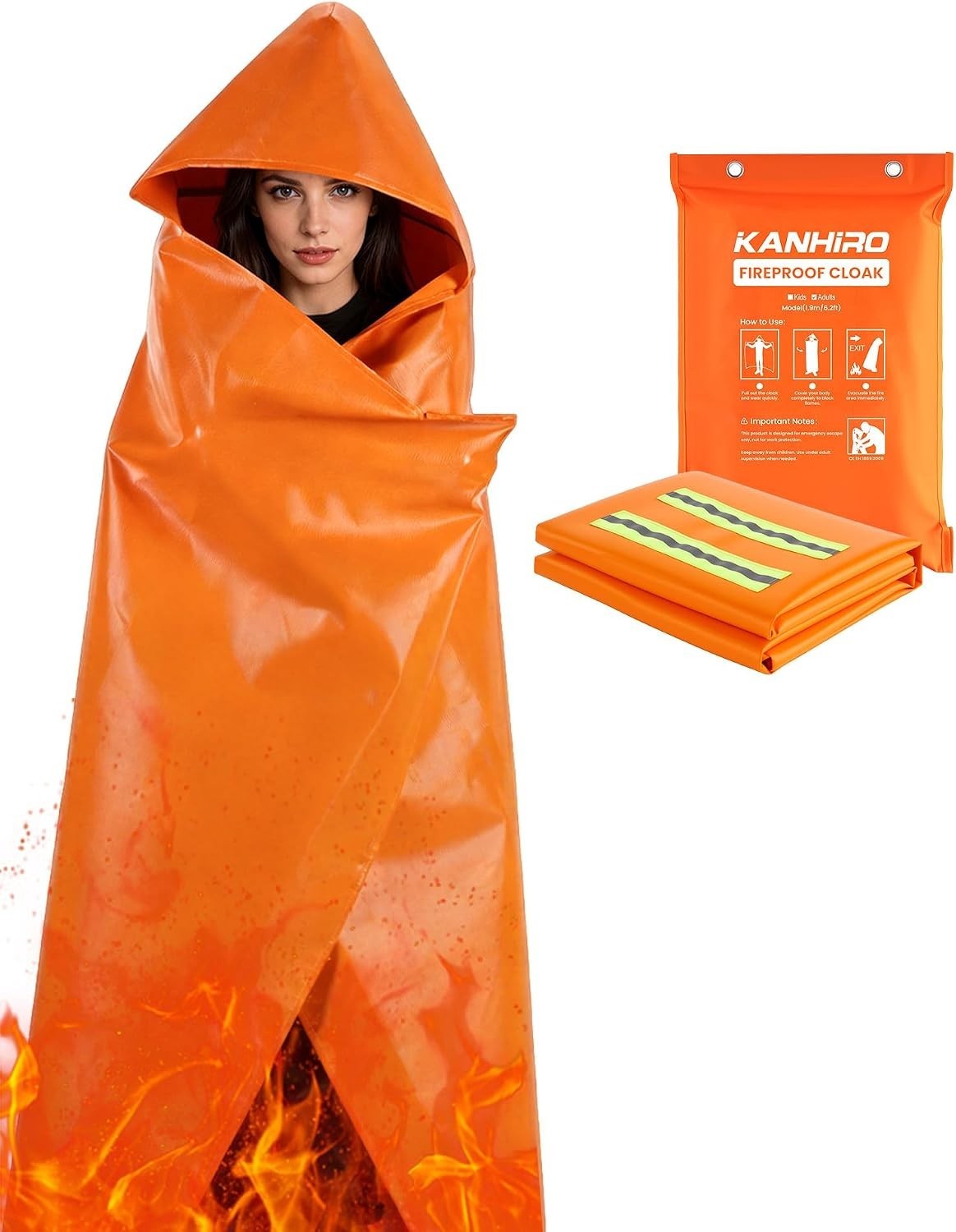Emergency Fireproof Cloak Hood XL 1076°F Heat Resistant Silicone Coated for