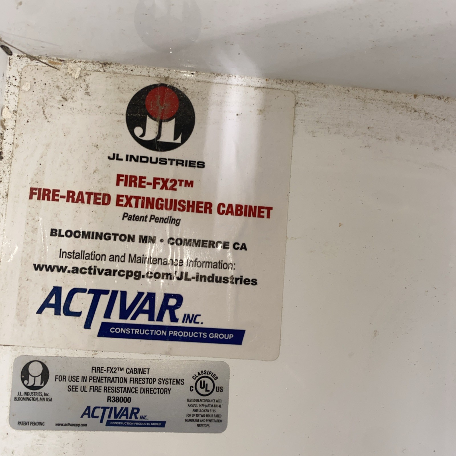 JL Industries Fire Flex Fire Rated Extinguisher Cabinet Model Fire FX2