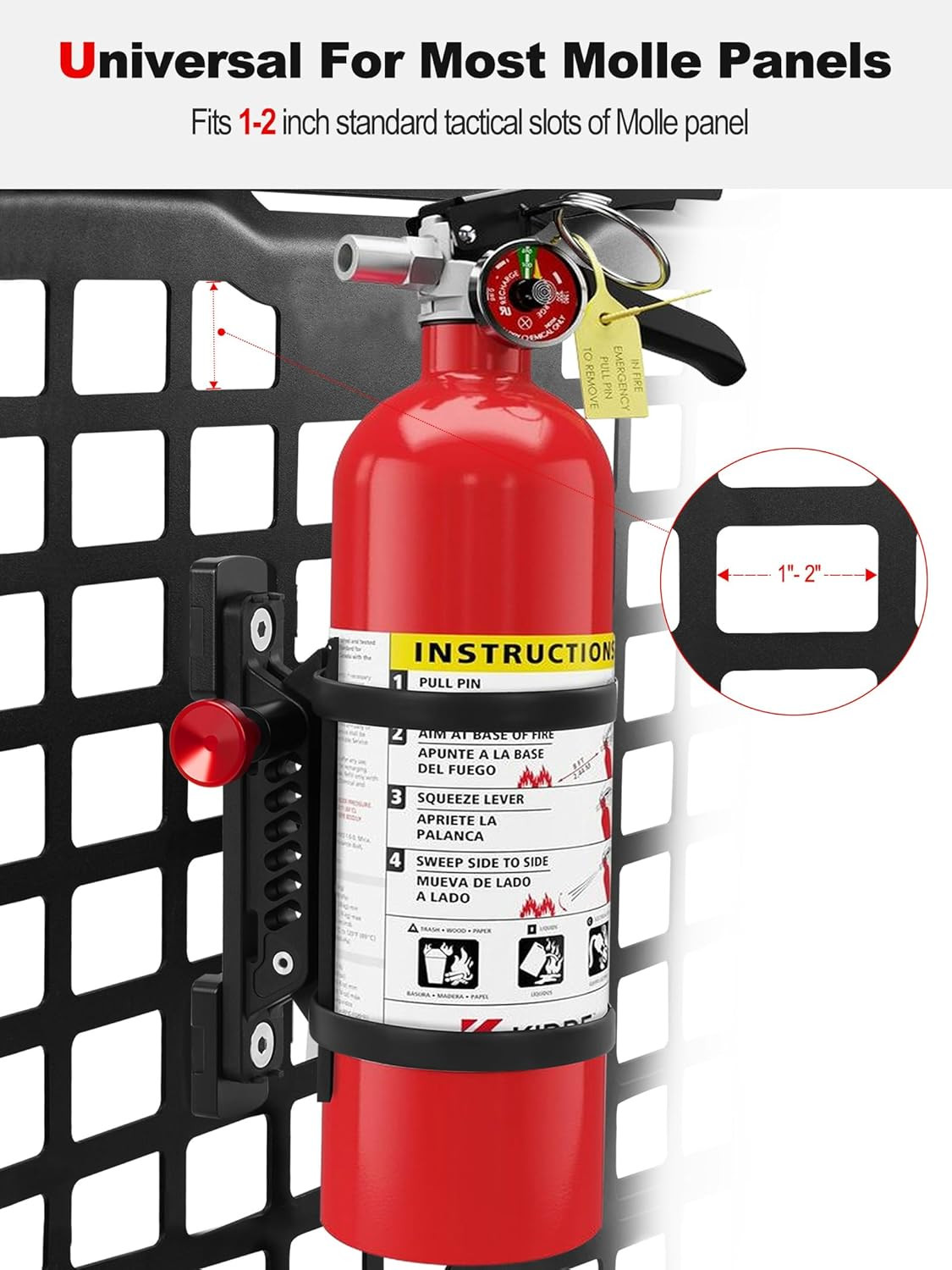 MOLLE Panel Fire Extinguisher Mount Kit Fits 1″-2″ Rigid Holes Quick Release Car