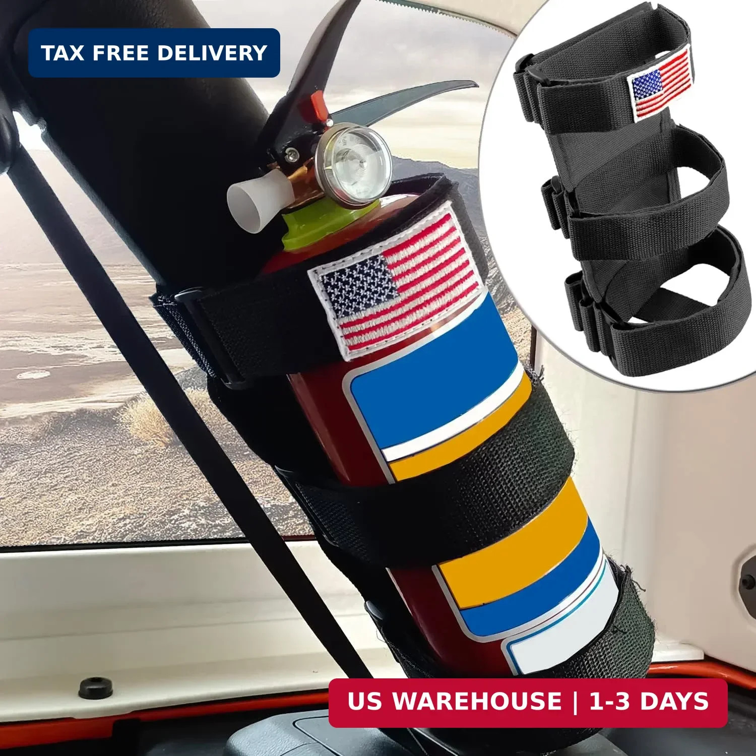 Black Fire Extinguisher Holder Roll Bar Adjustable Strap Brackets Fits for Jeep