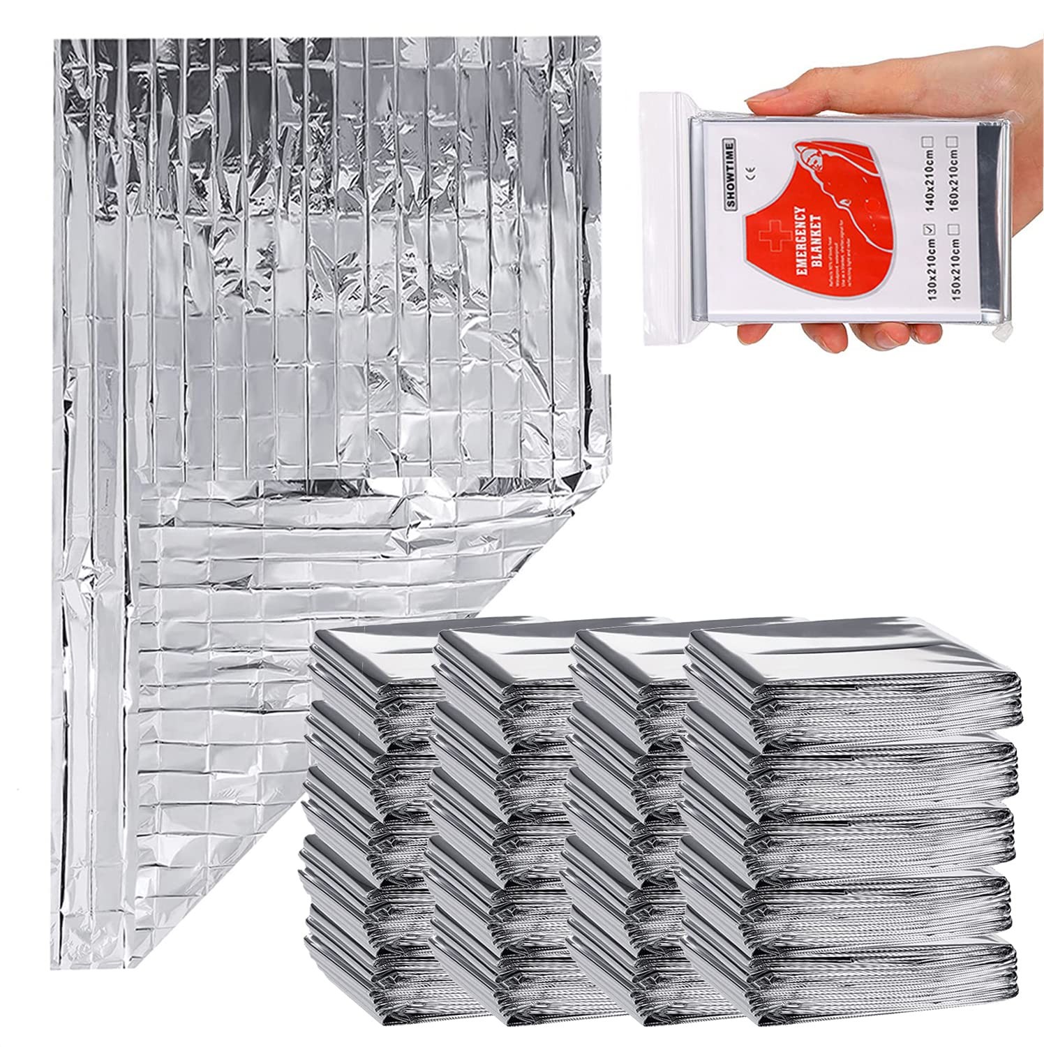 50 Pcs Emergency Mylar Thermal Blanket, Gigantic Space Blanket 82 * 52 in. fo…