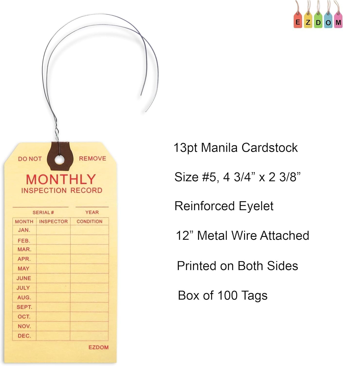 Fire Extinguisher Monthly Inspection Tags – 4 3/4″ x 2 3/8″ – Box of 100 Mani…
