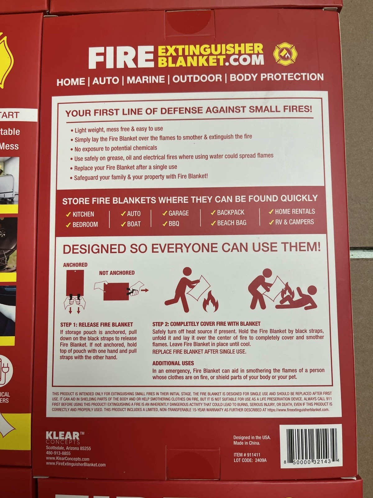 Klear Concepts Fire Blanket 12 Pack 40 x 40 Emergency Fire Suppression Kitchen