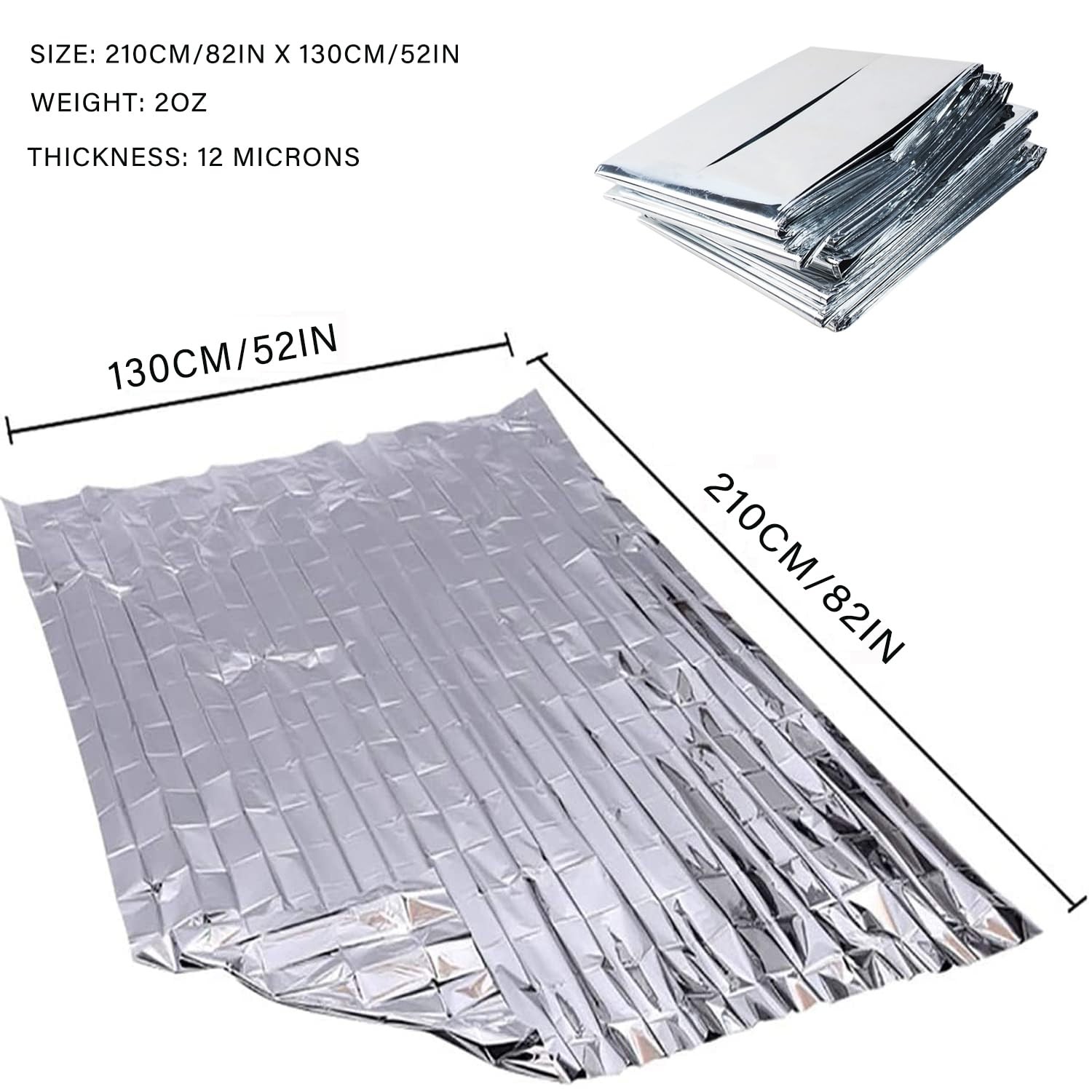 Emergency Foil Blanket (Pack of 50), Survival Thermal Mylar Blankets Individu…