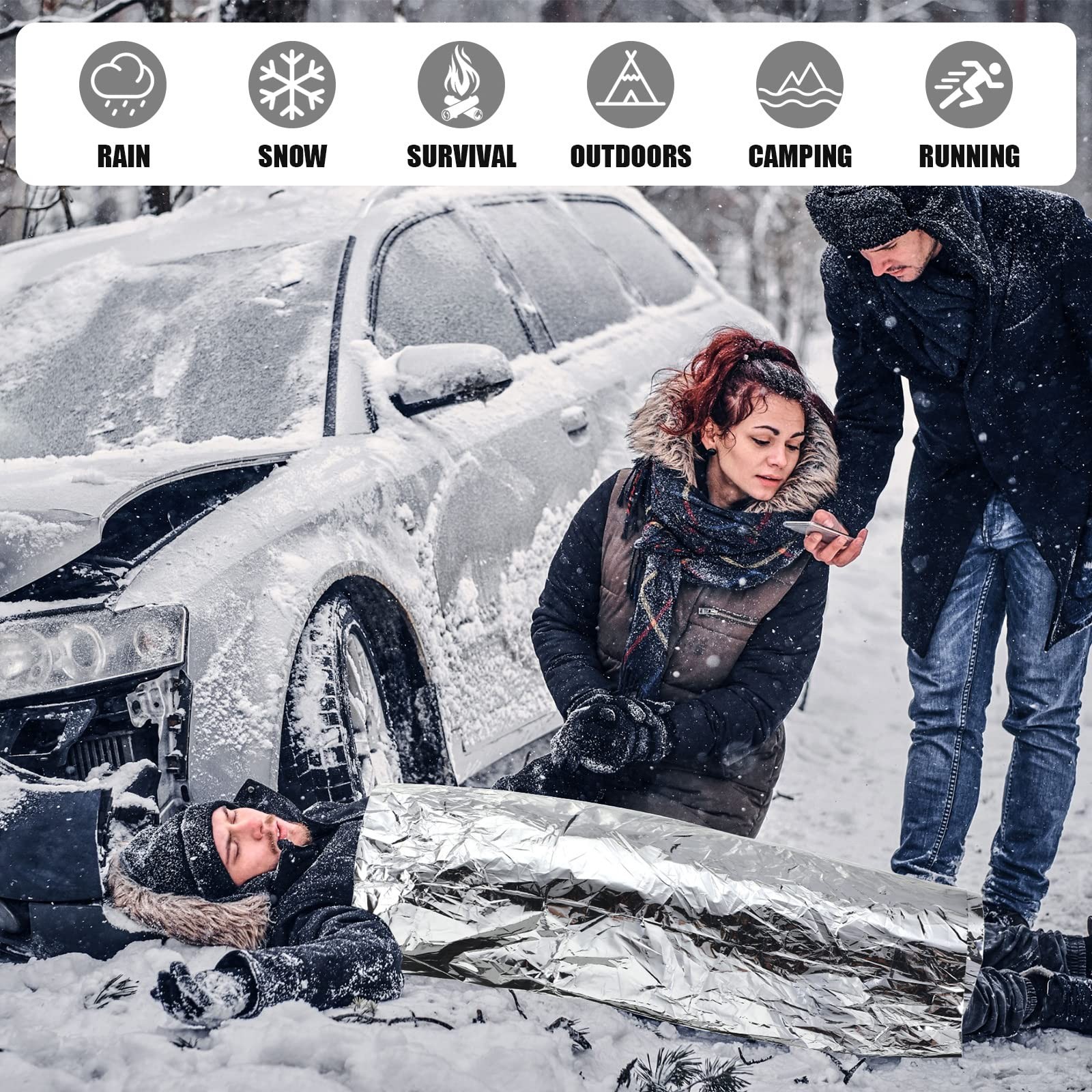 100 Pack 2 Size Emergency Thermal Blanket Survival – Emergency Blankets Silve…