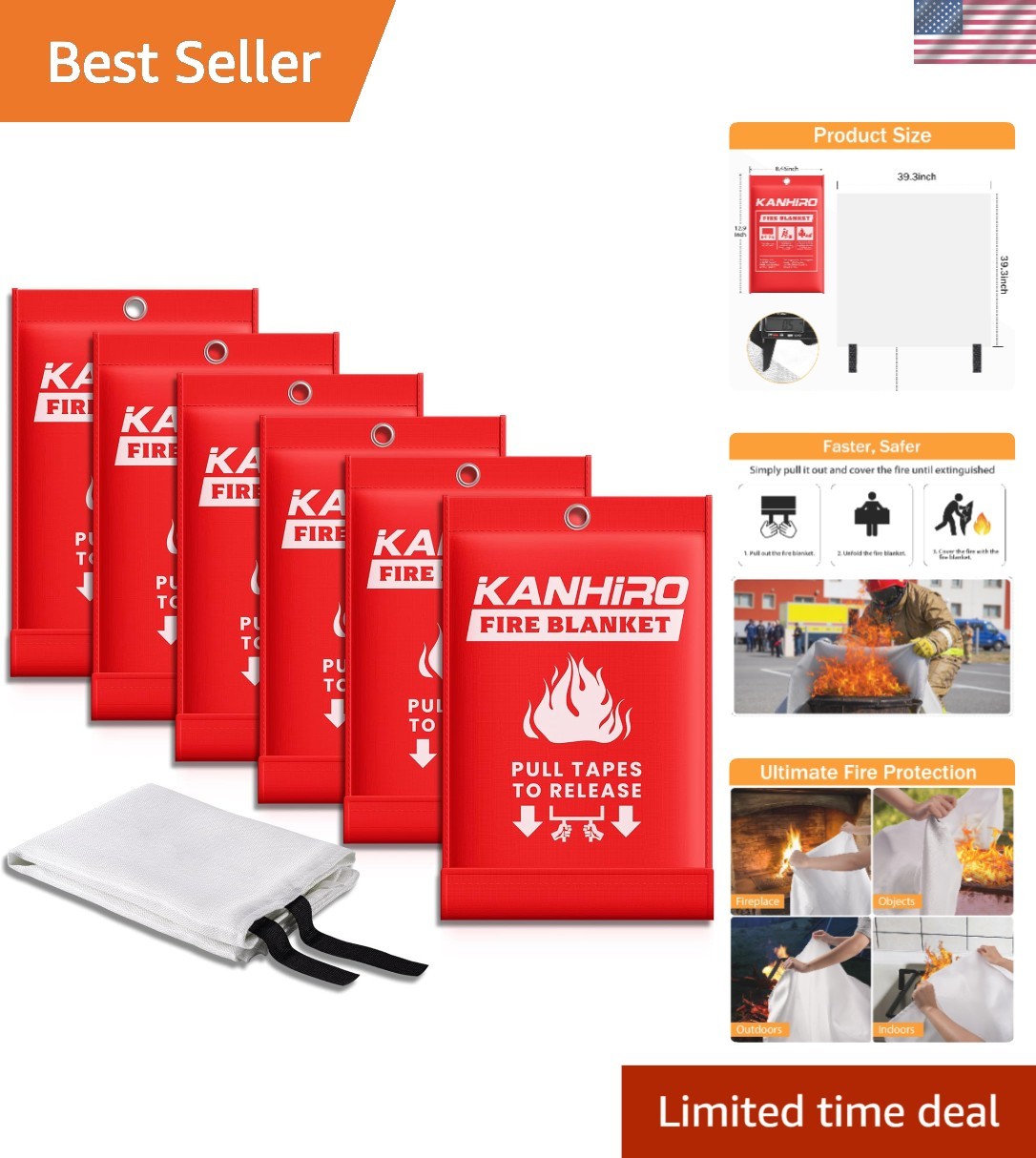 39×39 Emergency Fire Blanket – Essential Safety Gear for Home & School, 6 Pack