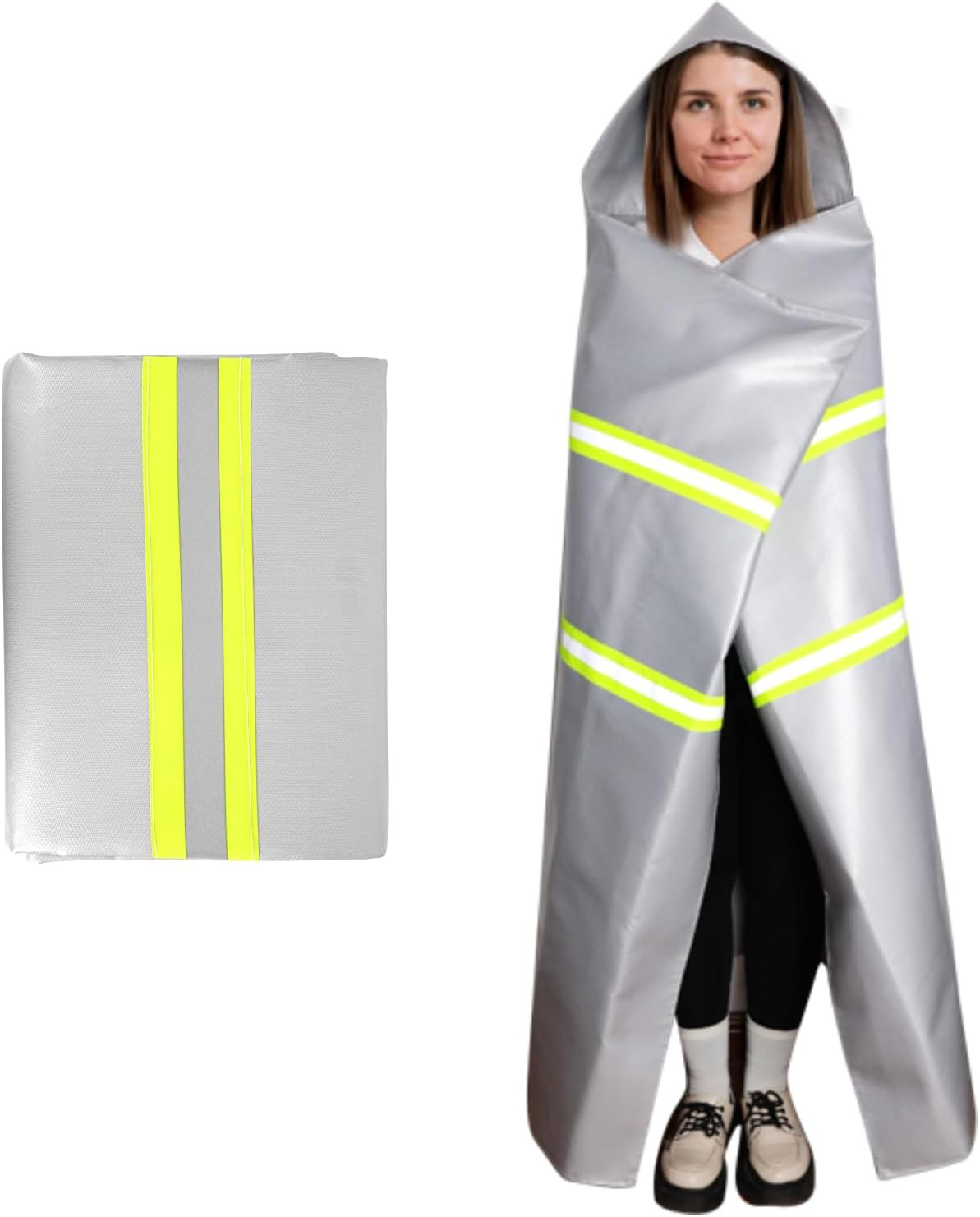 Emergency Fireproof Cloak with Hood – Silver Silicone Coated Fiberglass Fire Bla