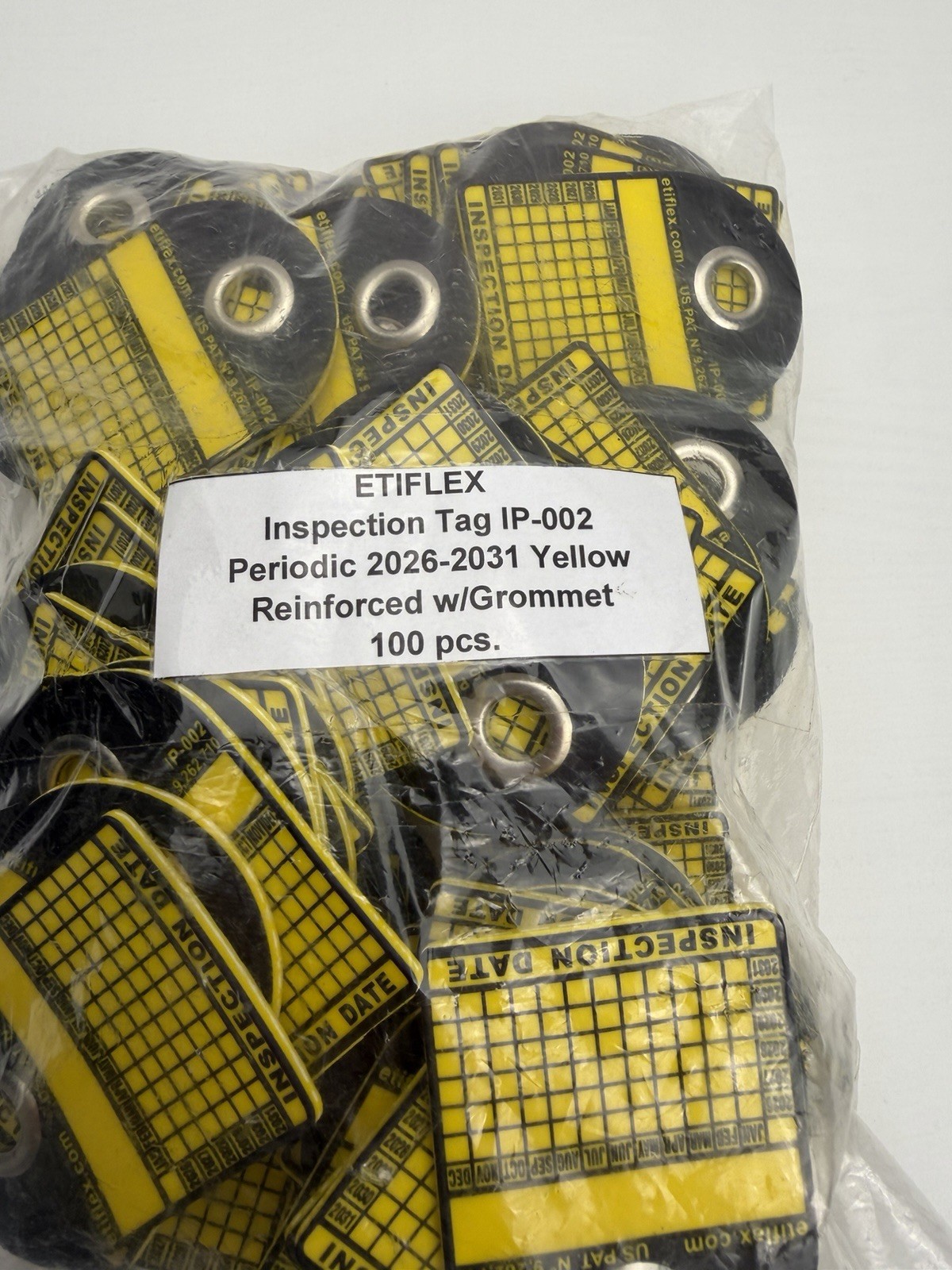 100pk ETIFLEX GHS Inspection Tag IP-002 Periodic 26-31 Yellow Reinforce Grommet