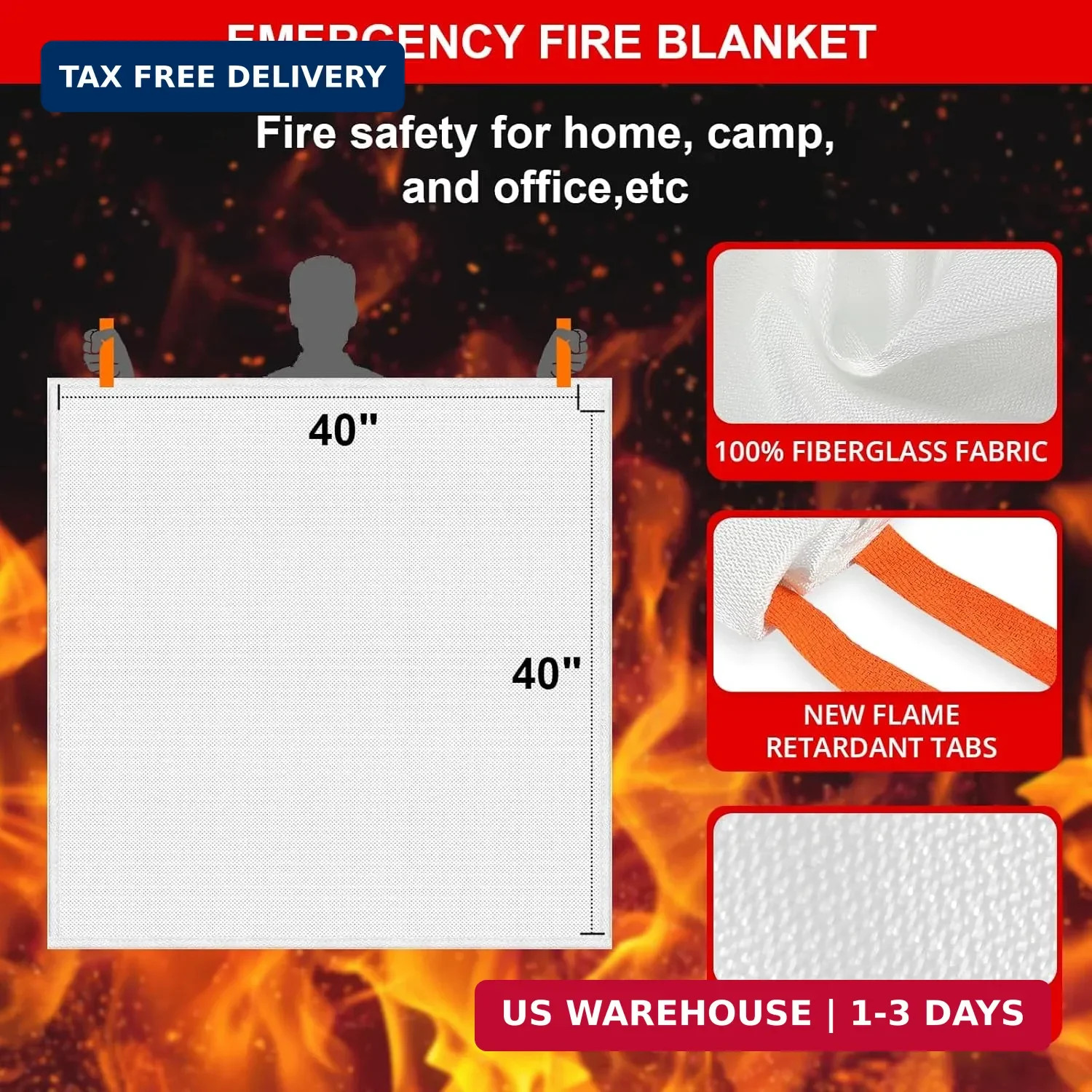 SecuCaptain Emergency Fire Blanket for Home and Kitchen – 12 Pack 40″x40″ Flame