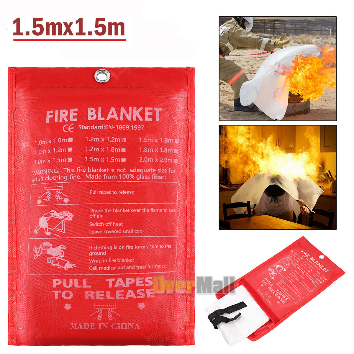 1-4 PACK Large FIRE BLANKET Fiberglass Emergency Home Retardant Prepared 59″x59″