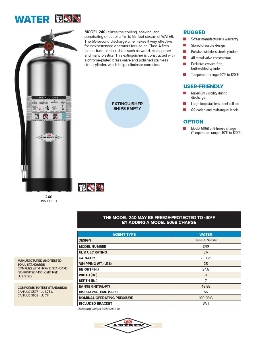 3 Pack Amerex 240 2.5 Gallon Water Fire Extinguisher with Aluminum Valve