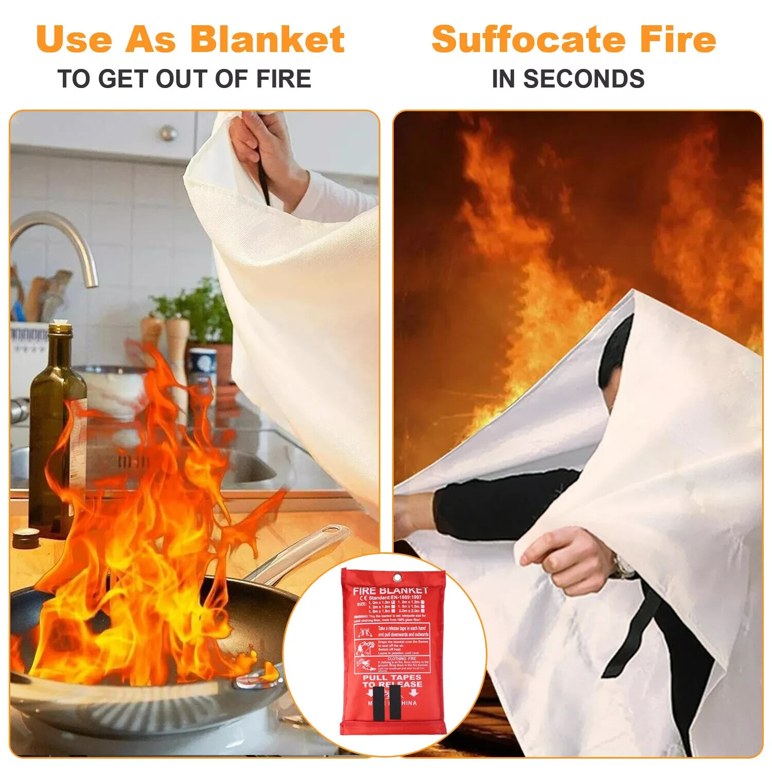 39”x39” Retardant Blankets Large Fire Blanket Fiberglass Prepared Emergency