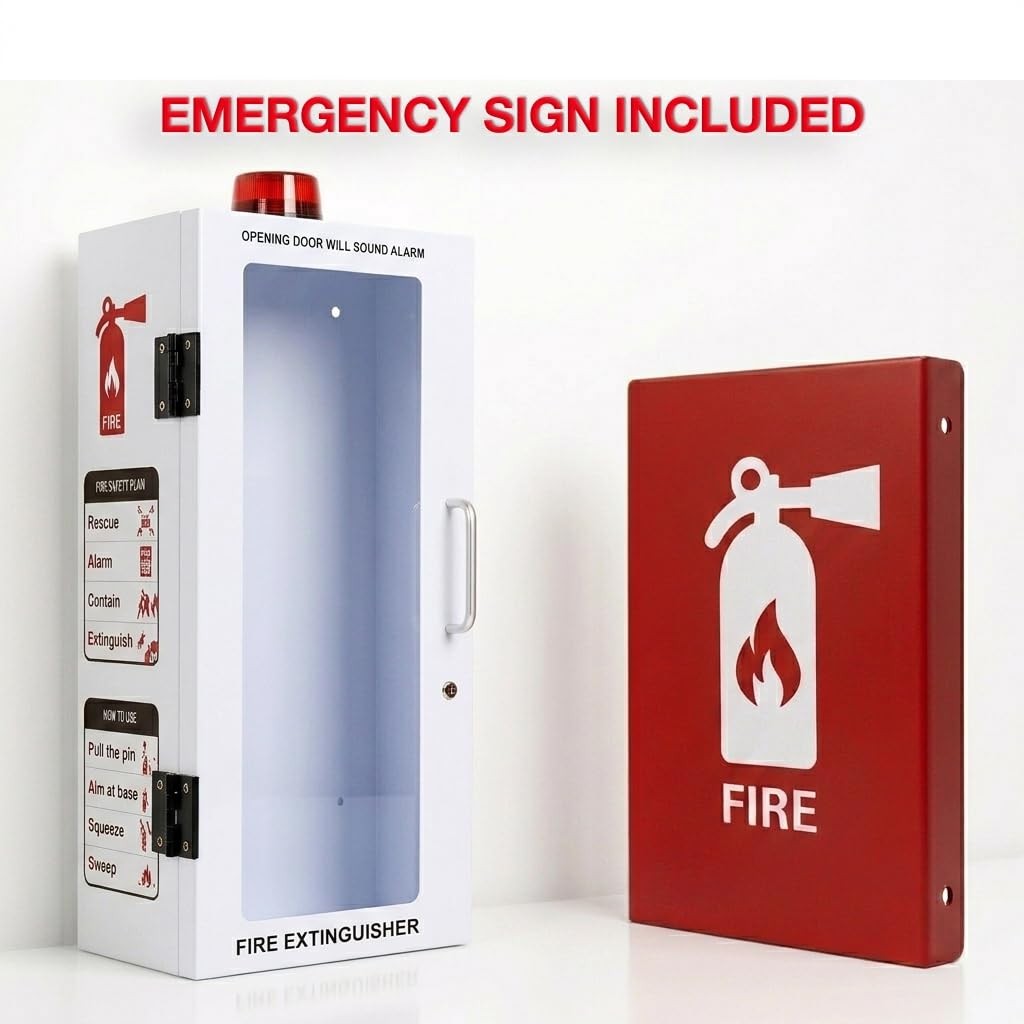 Outdoor 20 lb Fire Extinguisher Cabinet with Alarm Lock Breakable Acrylic